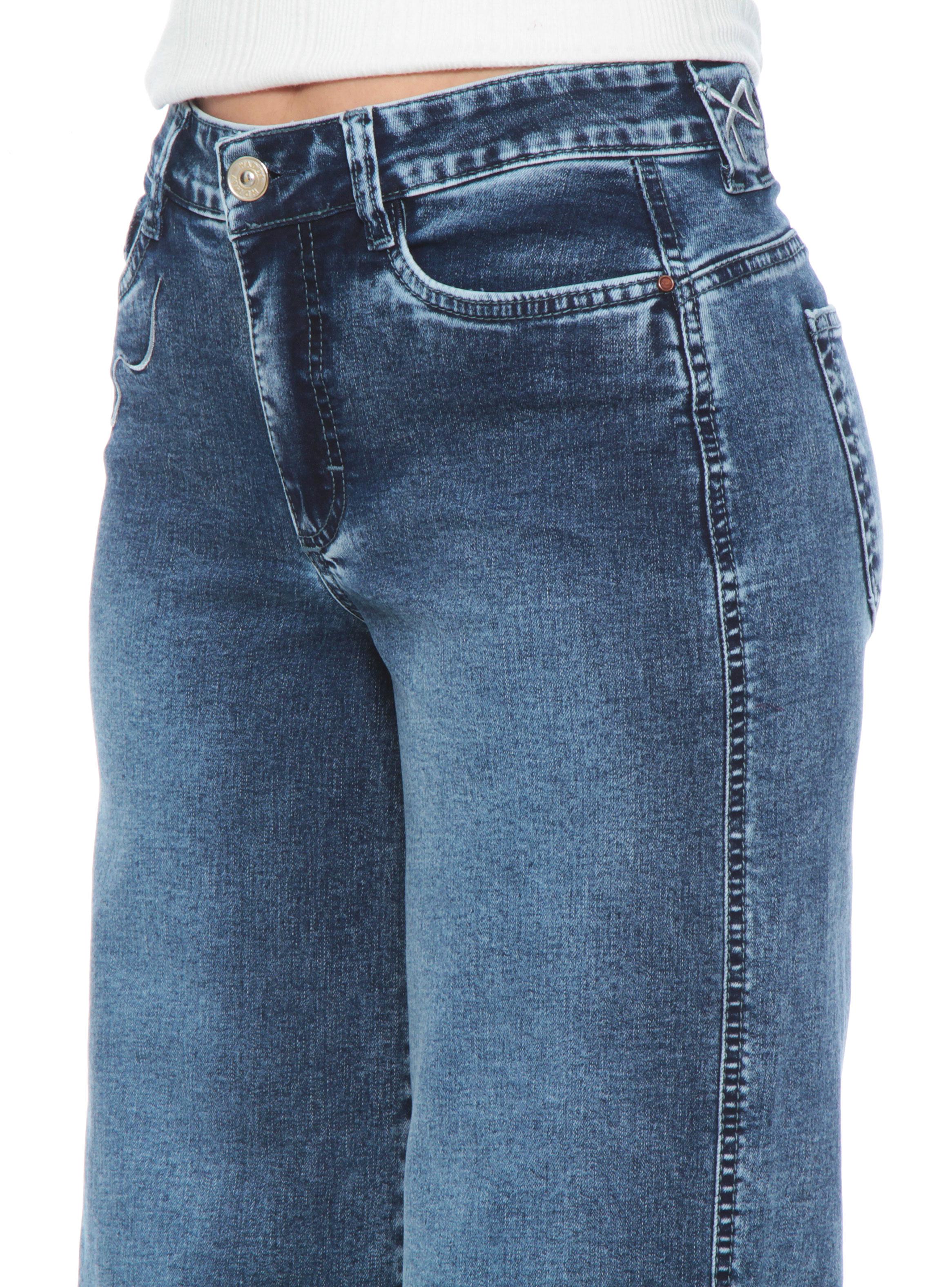Jeans Wide Leg Tiro Alto Bordado Jtb3012-2