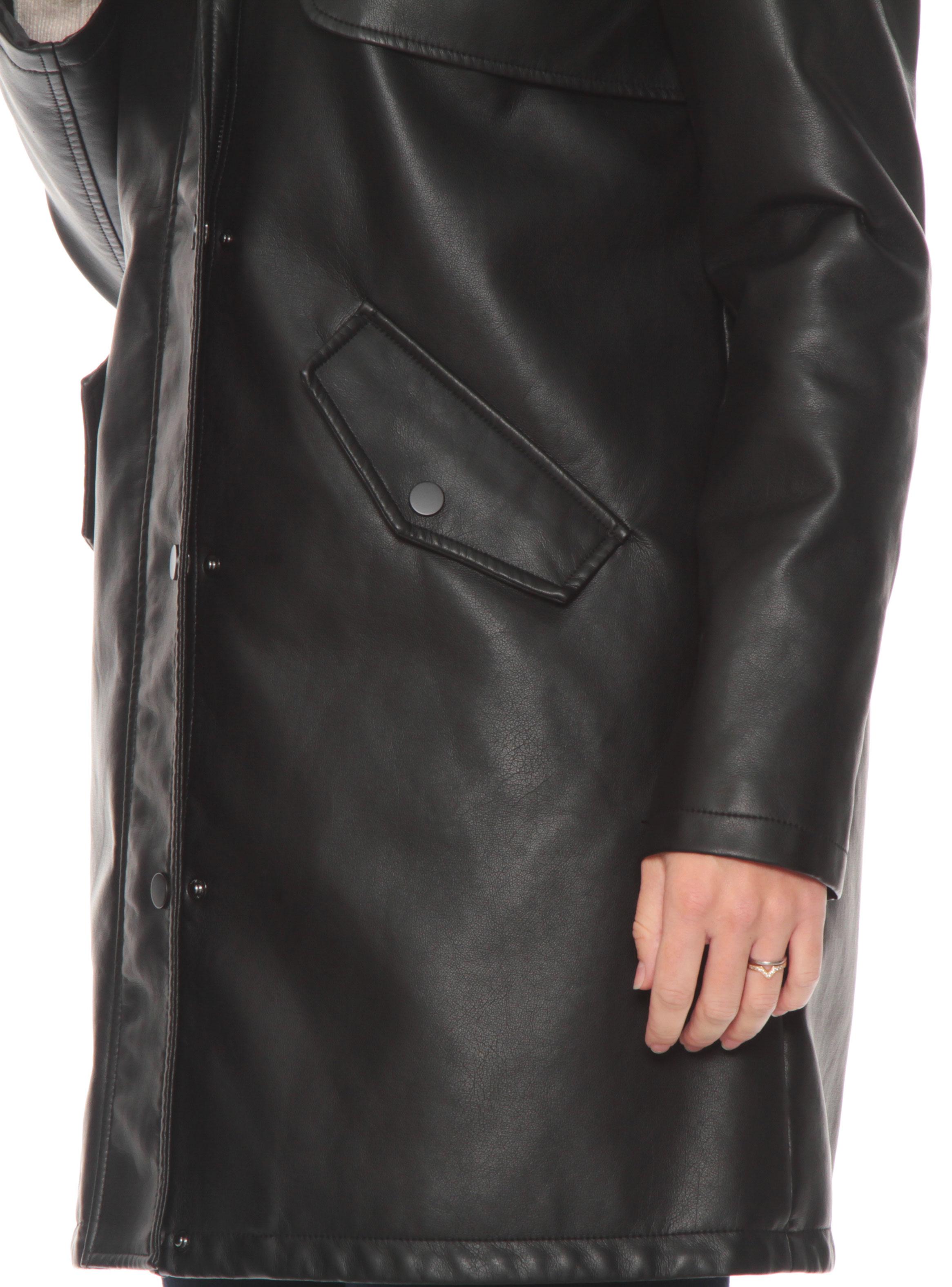 Chaqueta Larga Cuero Ecológico con Bolsillo-2