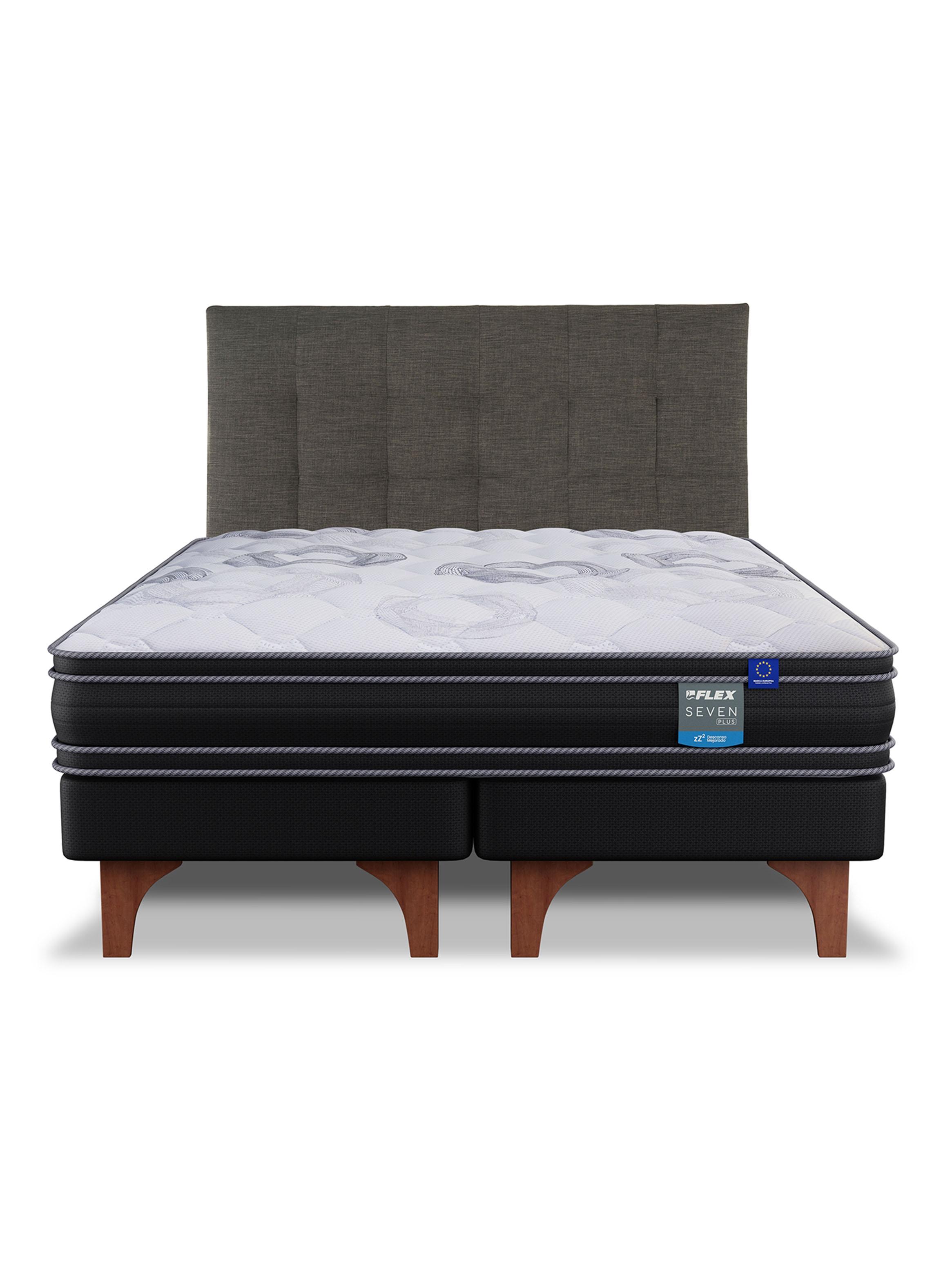 Cama Europea Seven Plus 2 Plazas Box Base Dividida + Respaldo Design Grafito-2