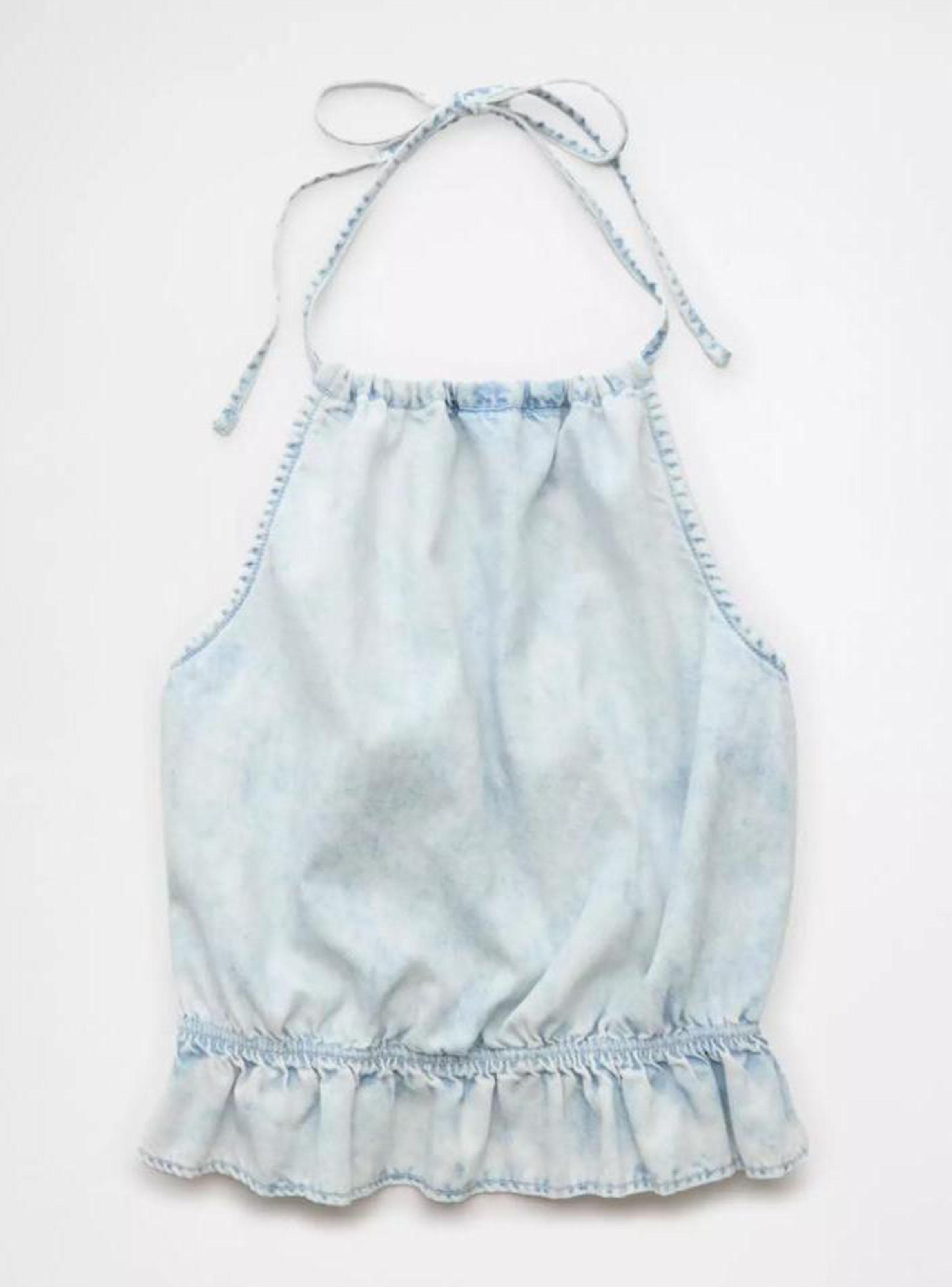 Top Ae Halter de Denim con Cuello Alto y Volantes-3