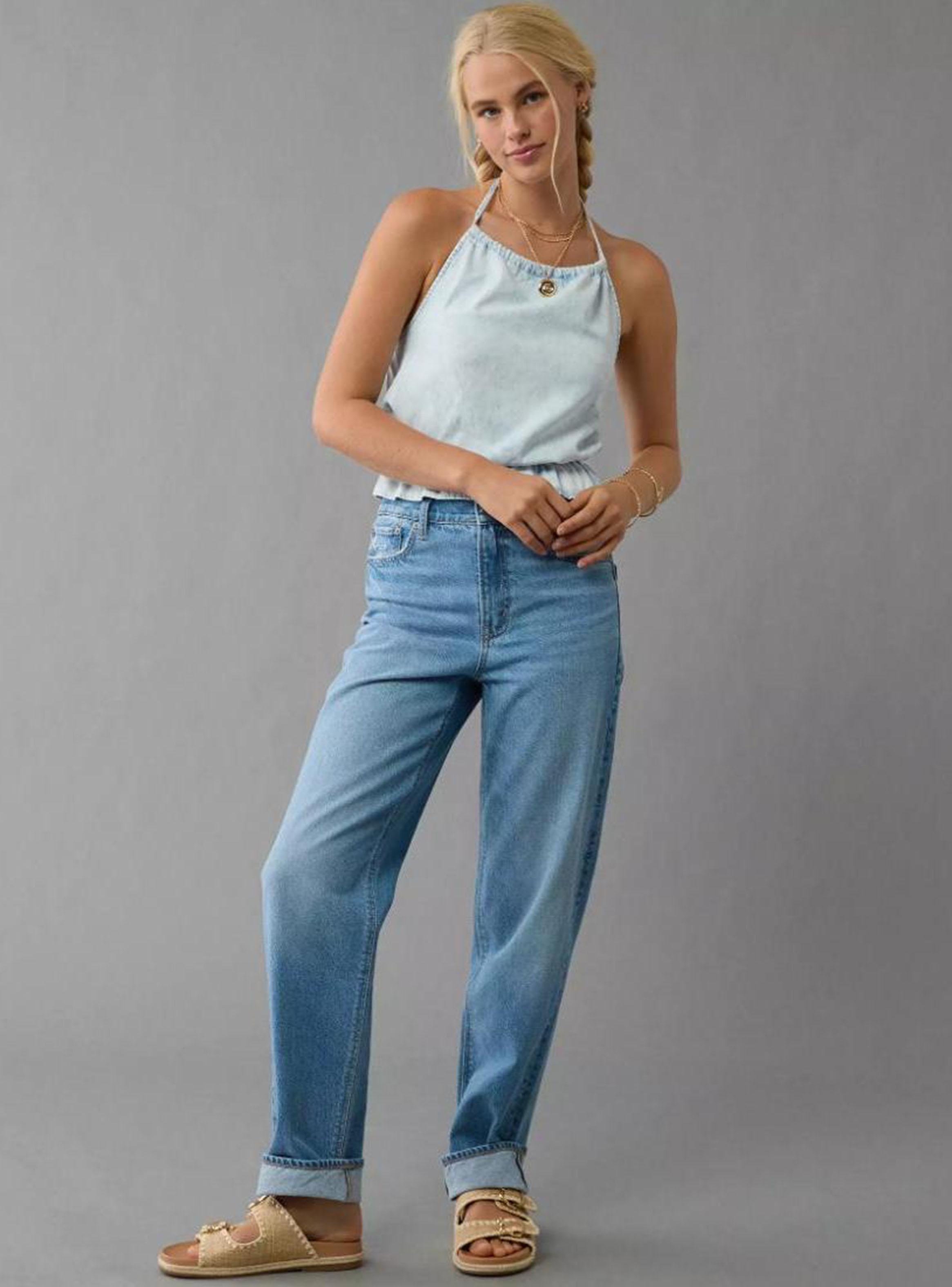 Top Ae Halter de Denim con Cuello Alto y Volantes-2