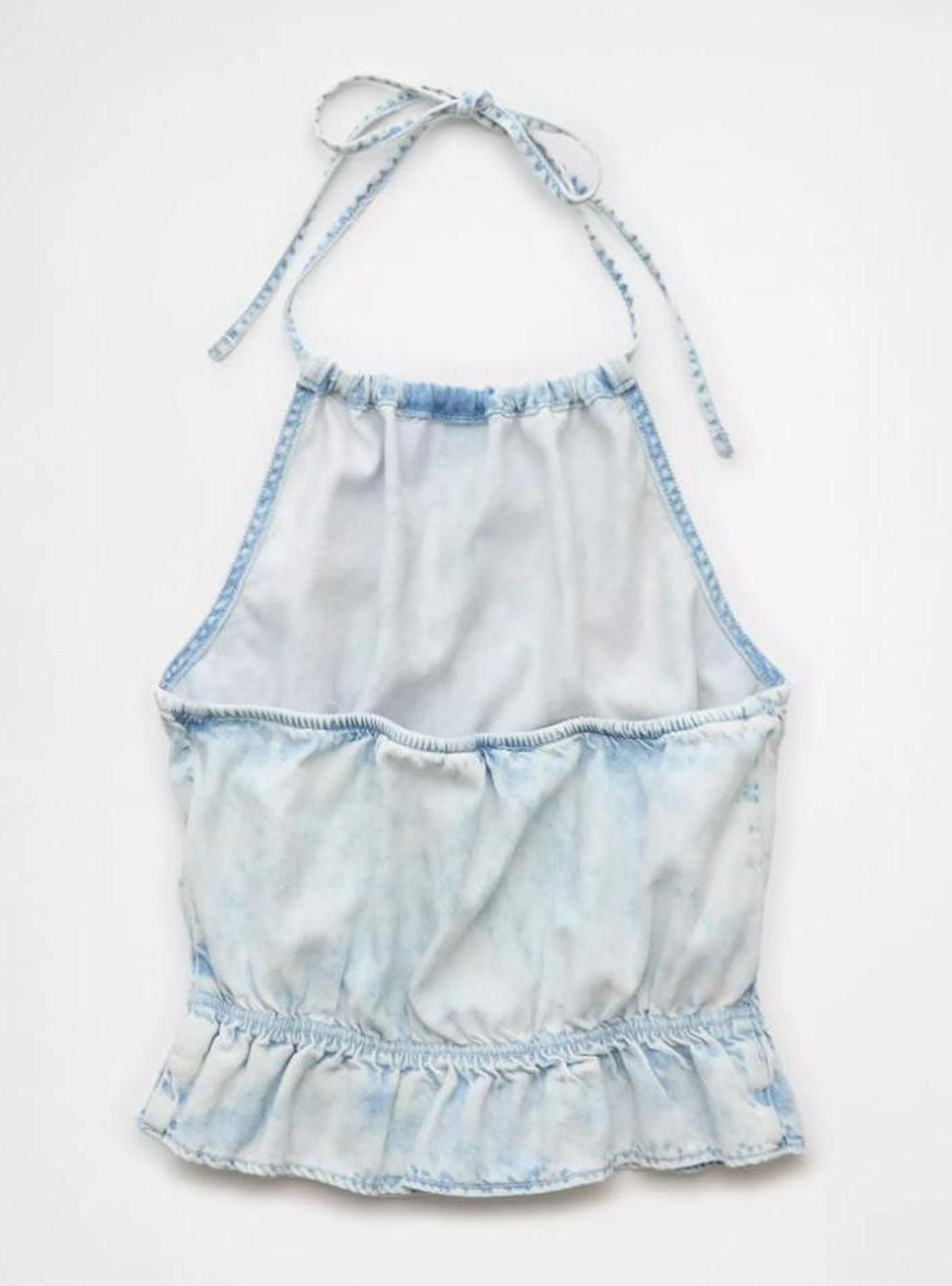 Top Ae Halter de Denim con Cuello Alto y Volantes-4