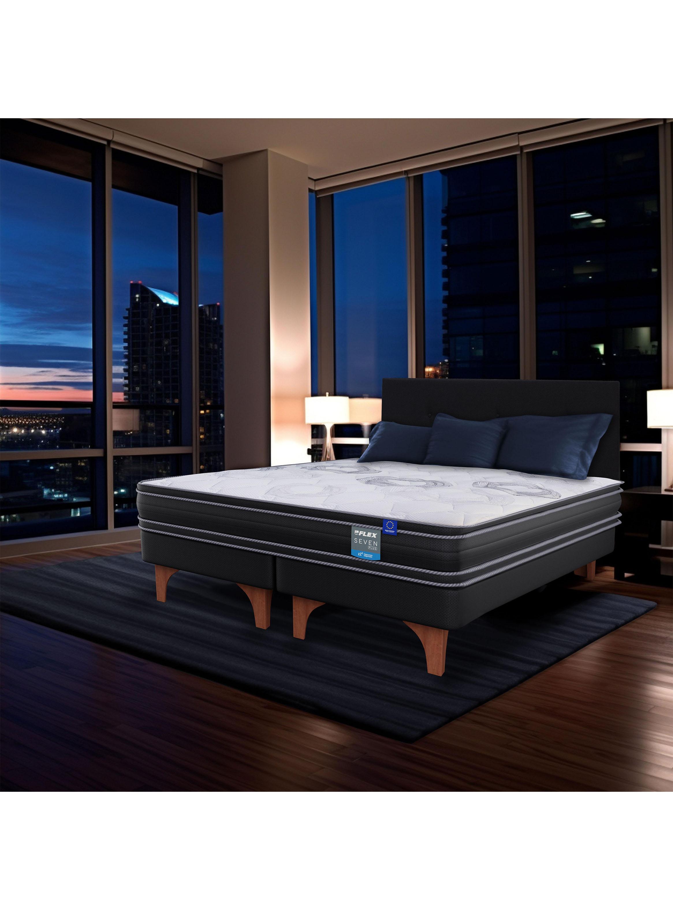 Cama Europea Seven Plus 2 Plazas 150x200cm  + Respaldo Modern + Veladores Rover-5