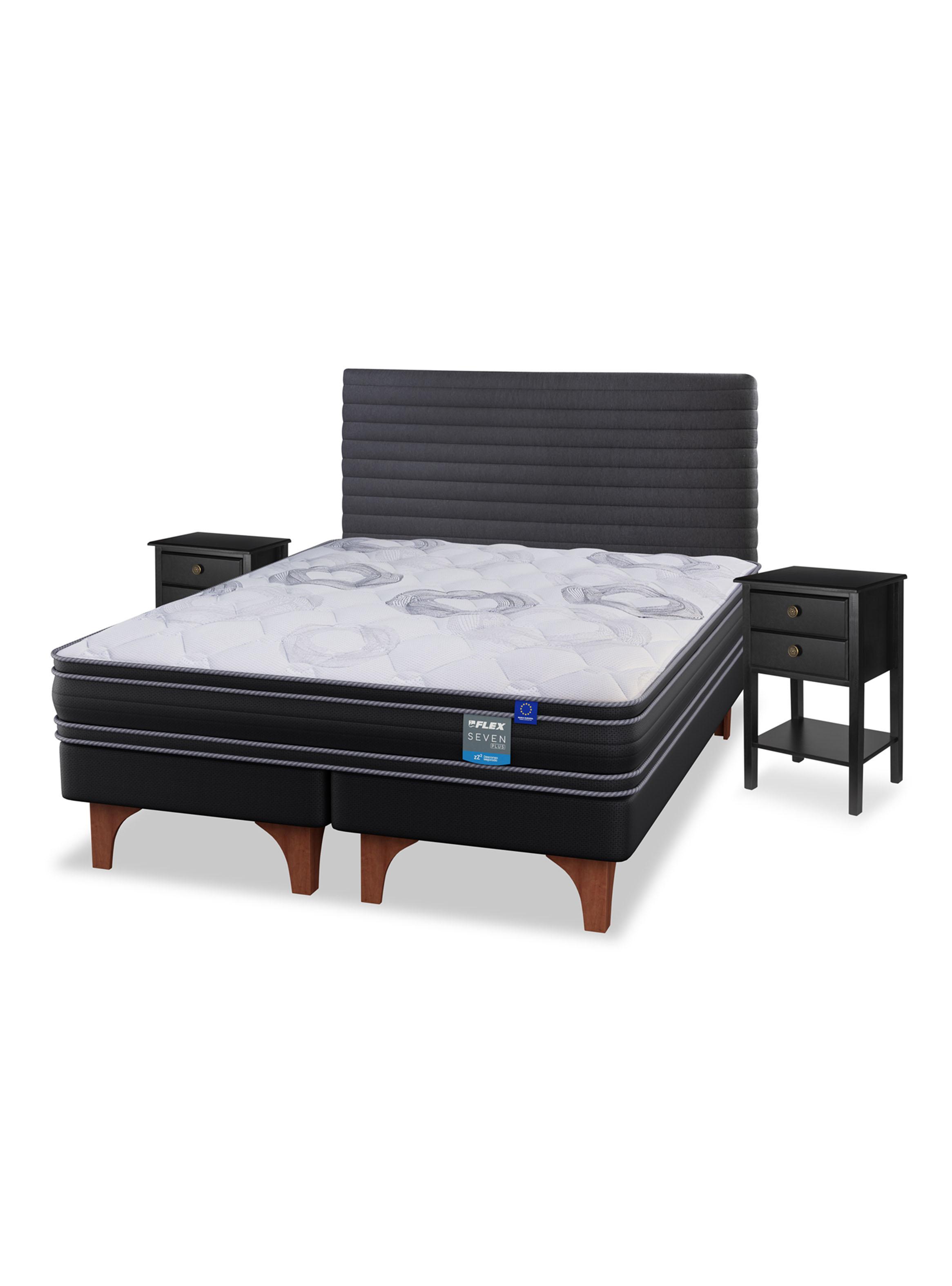 Cama Europea Seven Plus 2 Plazas 150x200cm  + Respaldo Modern + Veladores Rover-0