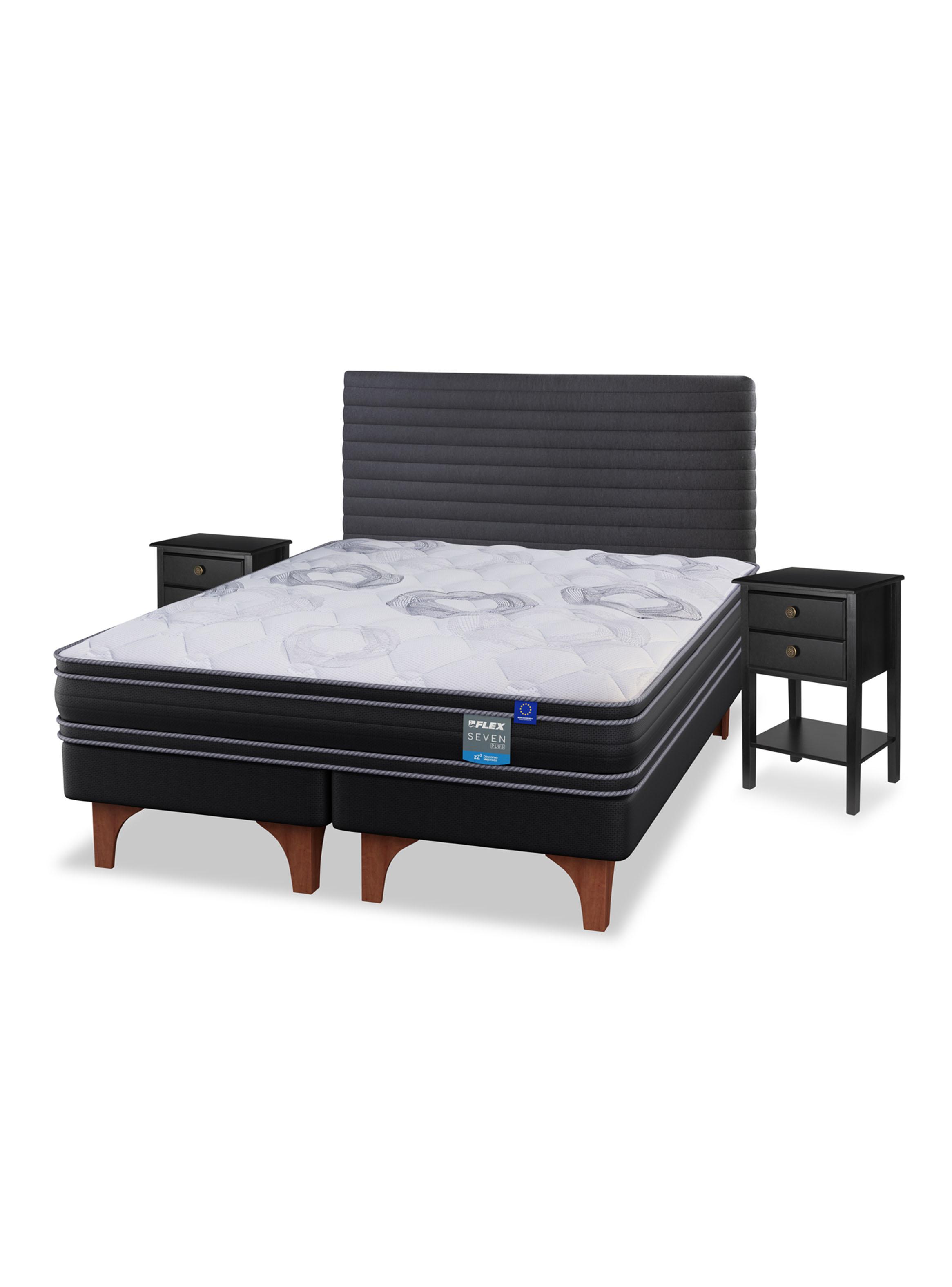 Cama Europea Seven Plus King 180x200cm + Respaldo Modern + Veladores Rover-0