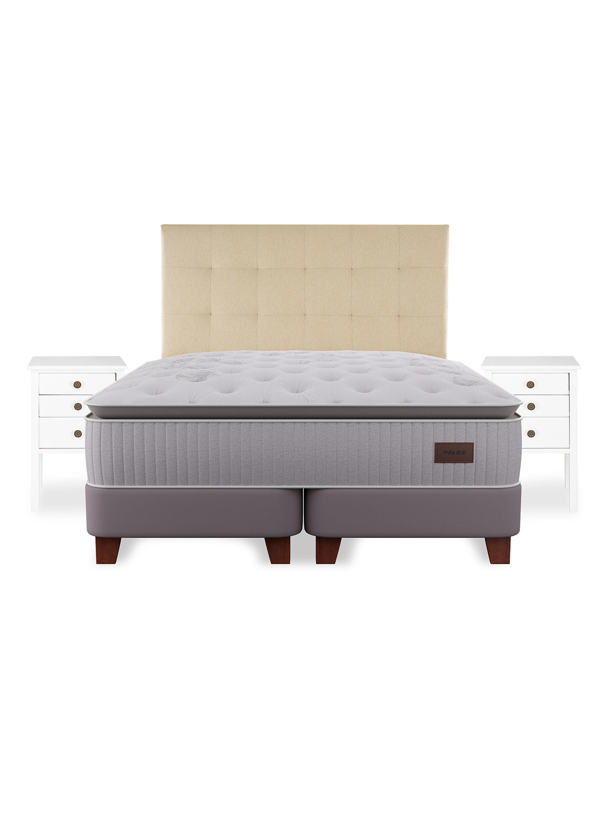 Cama Europea Heritage 2 plazas 150x200 cm + Respaldoaldo Crudo + Velador Roma-2