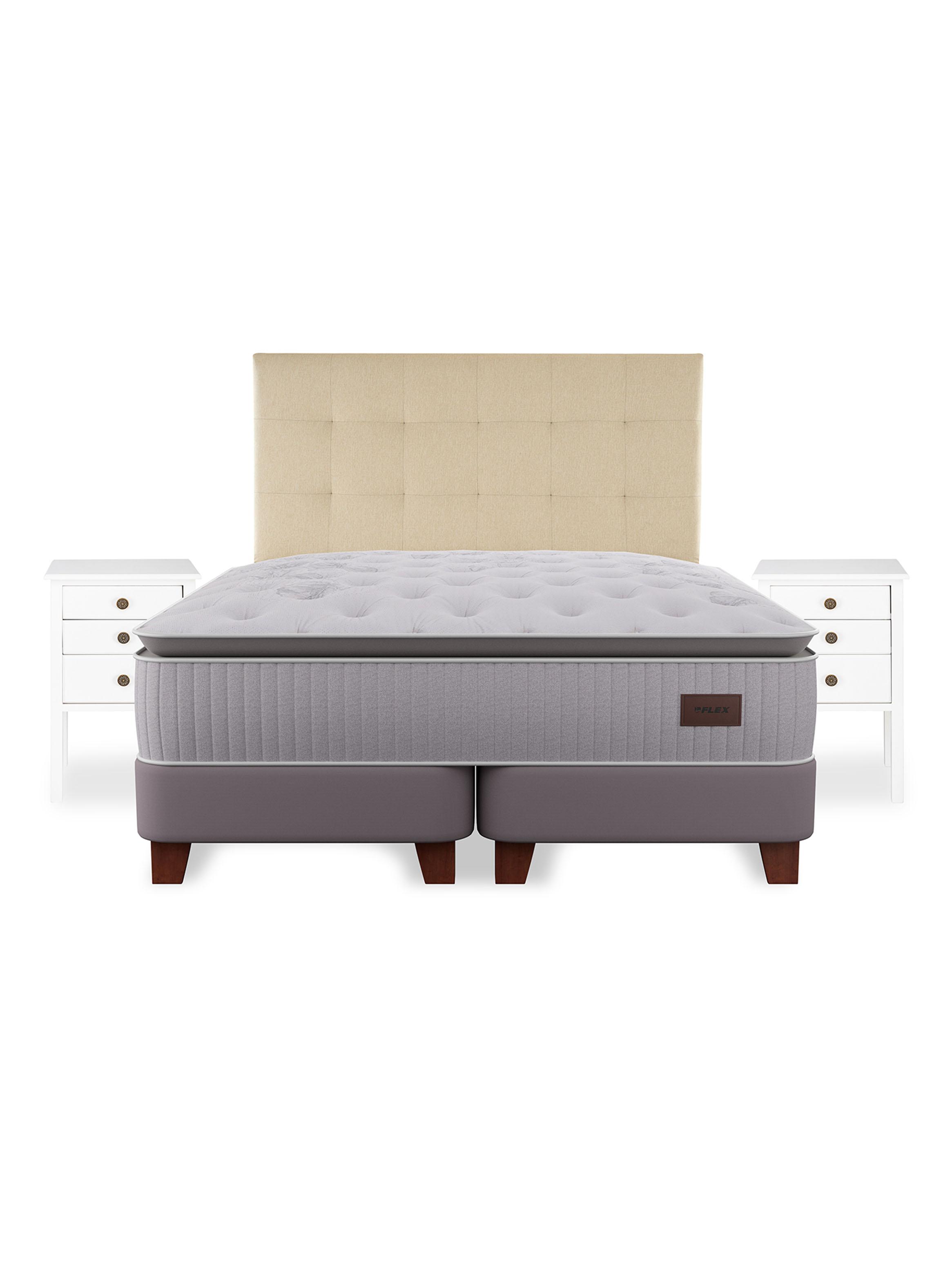 Cama Europea Heritage Súper King 200x200 cm + Respaldo Crudo + Velador Roma-2