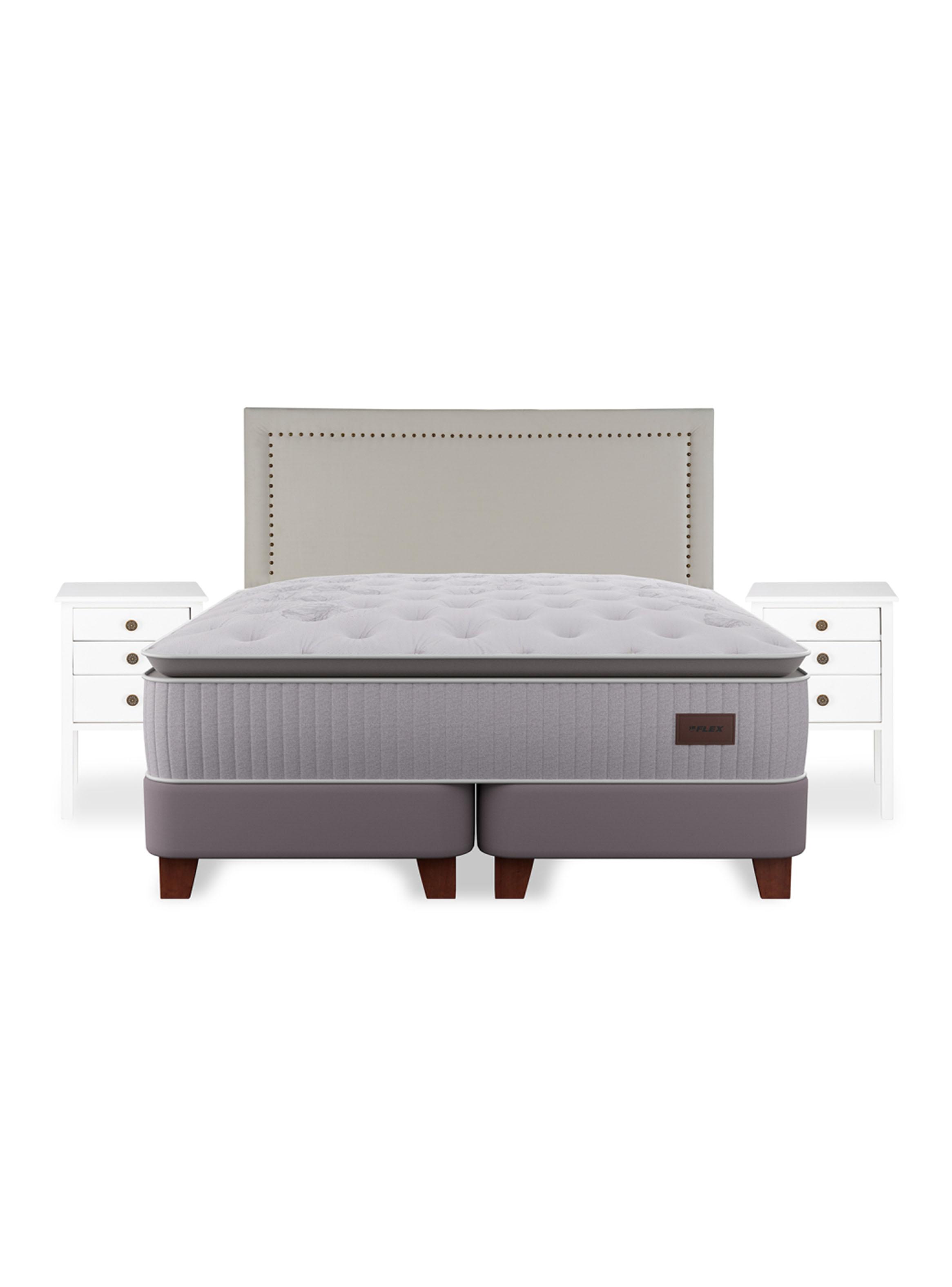 Cama Europea Heritage King 180x200 cm + Respaldo Tachas + Velador Roma-2