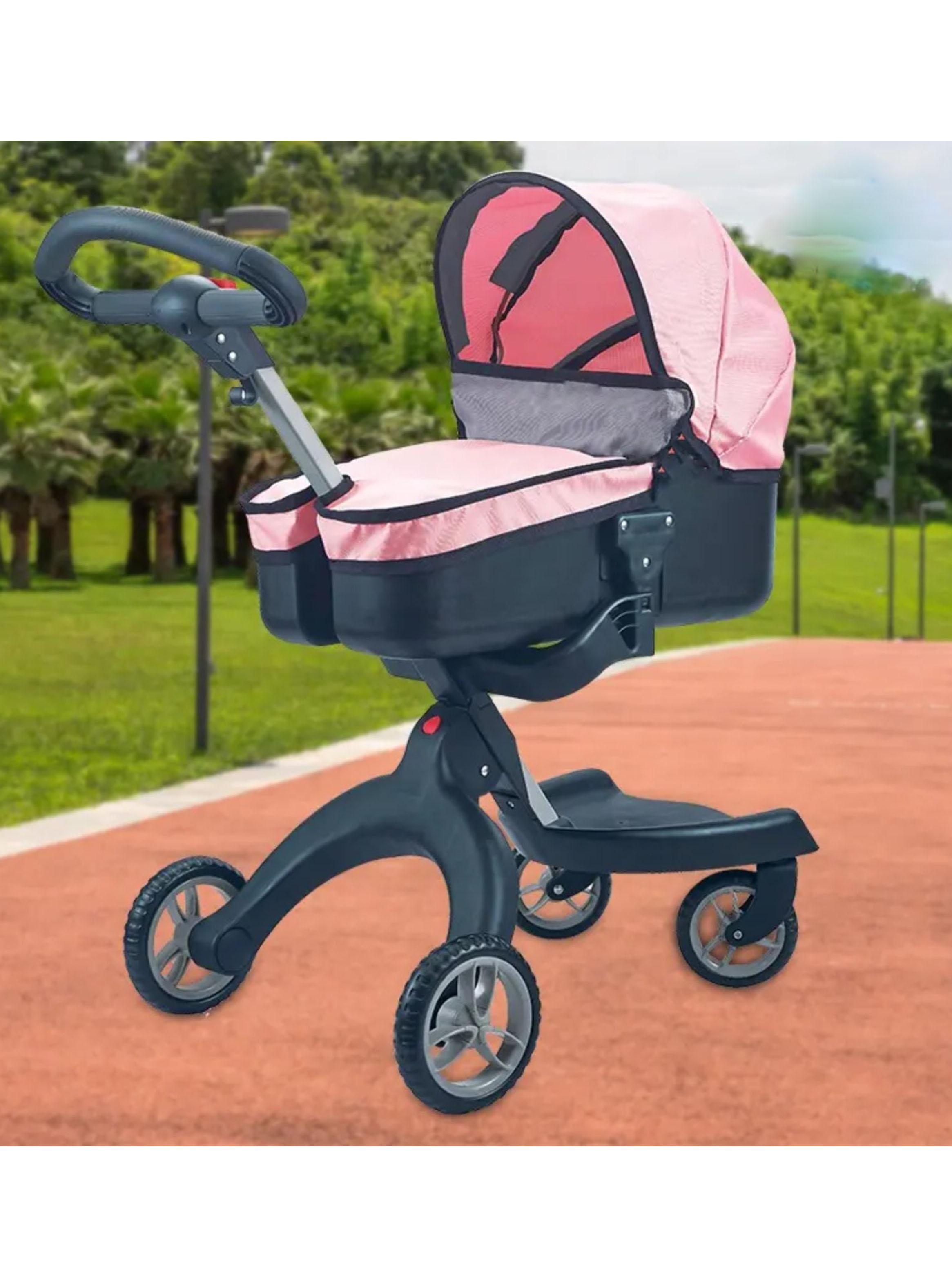 Coche de Muñeca Cuna Luxury Rosado Negro-4