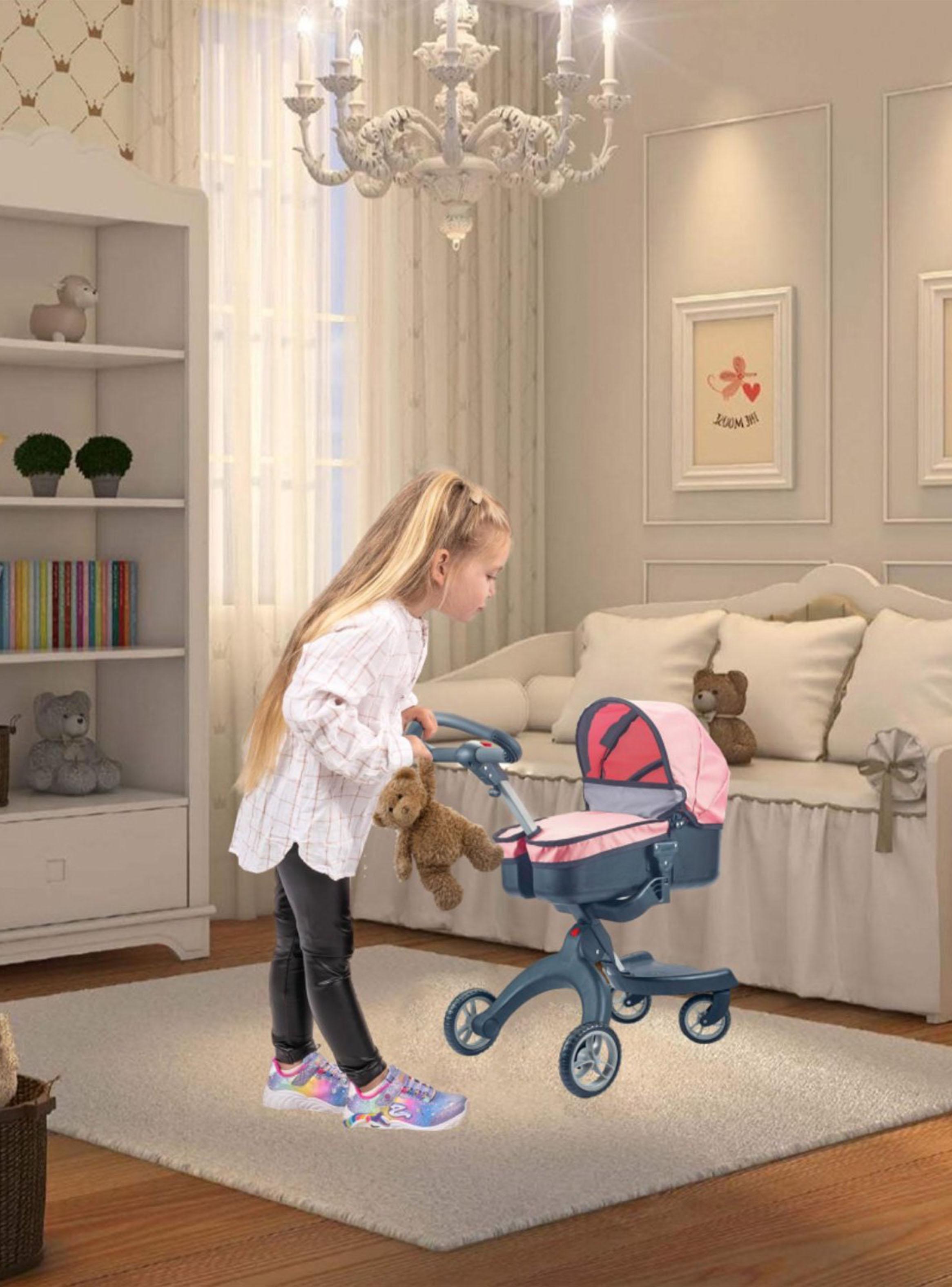 Coche de Muñeca Cuna Luxury Rosado Negro-5