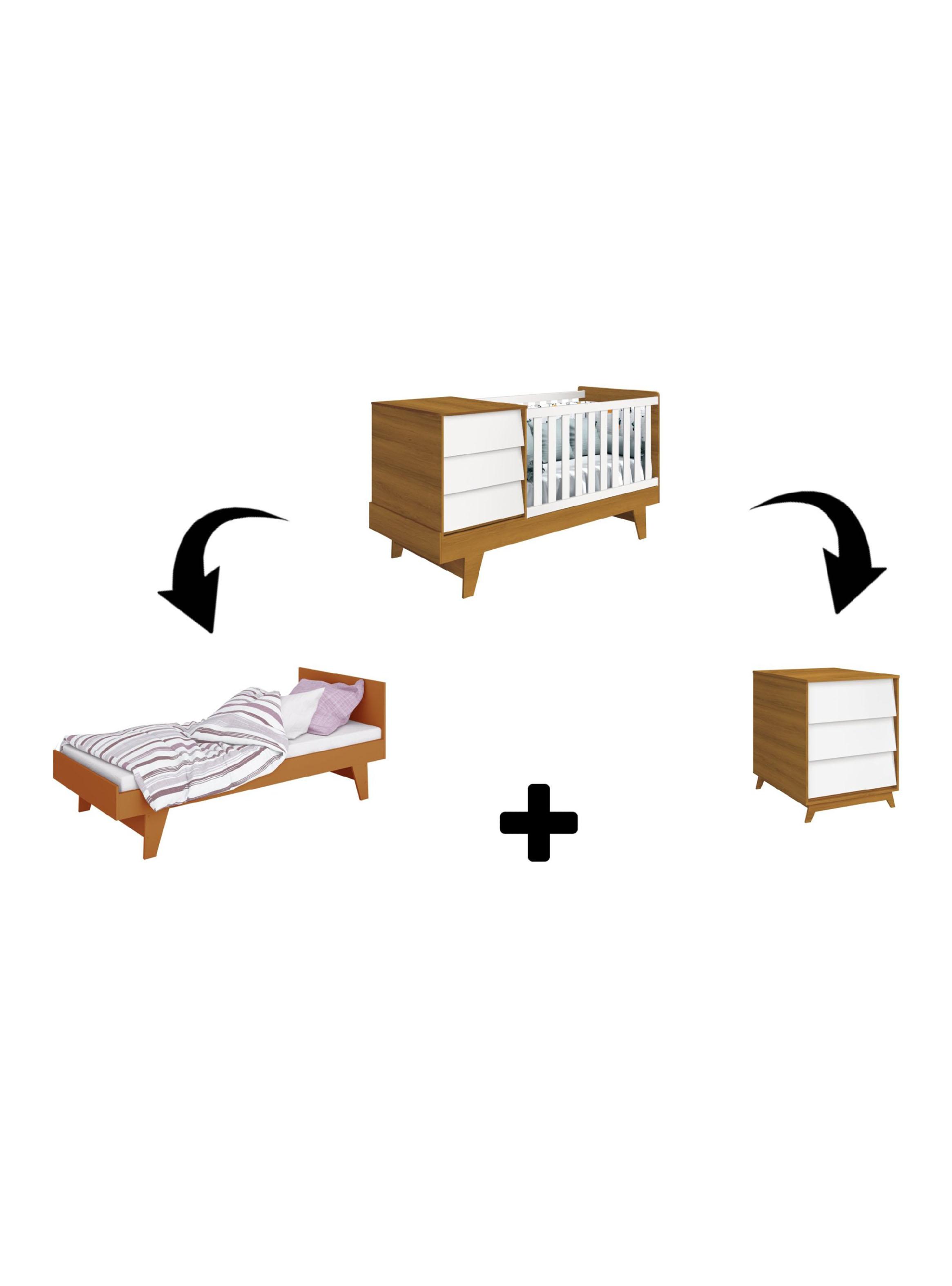 Cuna con Cómoda Noah 3x1 Blanco Caramelo-4