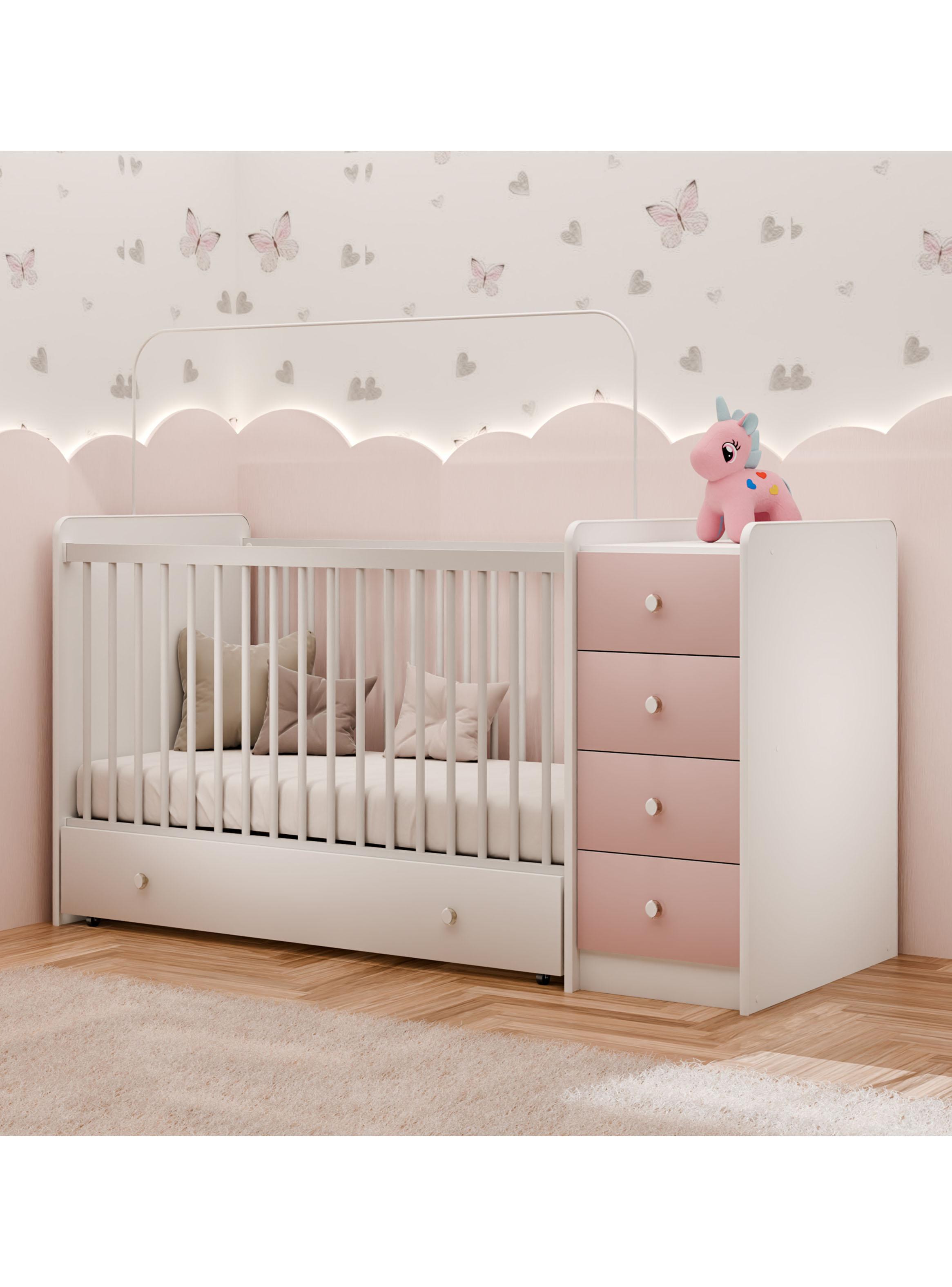 Cuna con Cómoda Top Baby Rosada-5