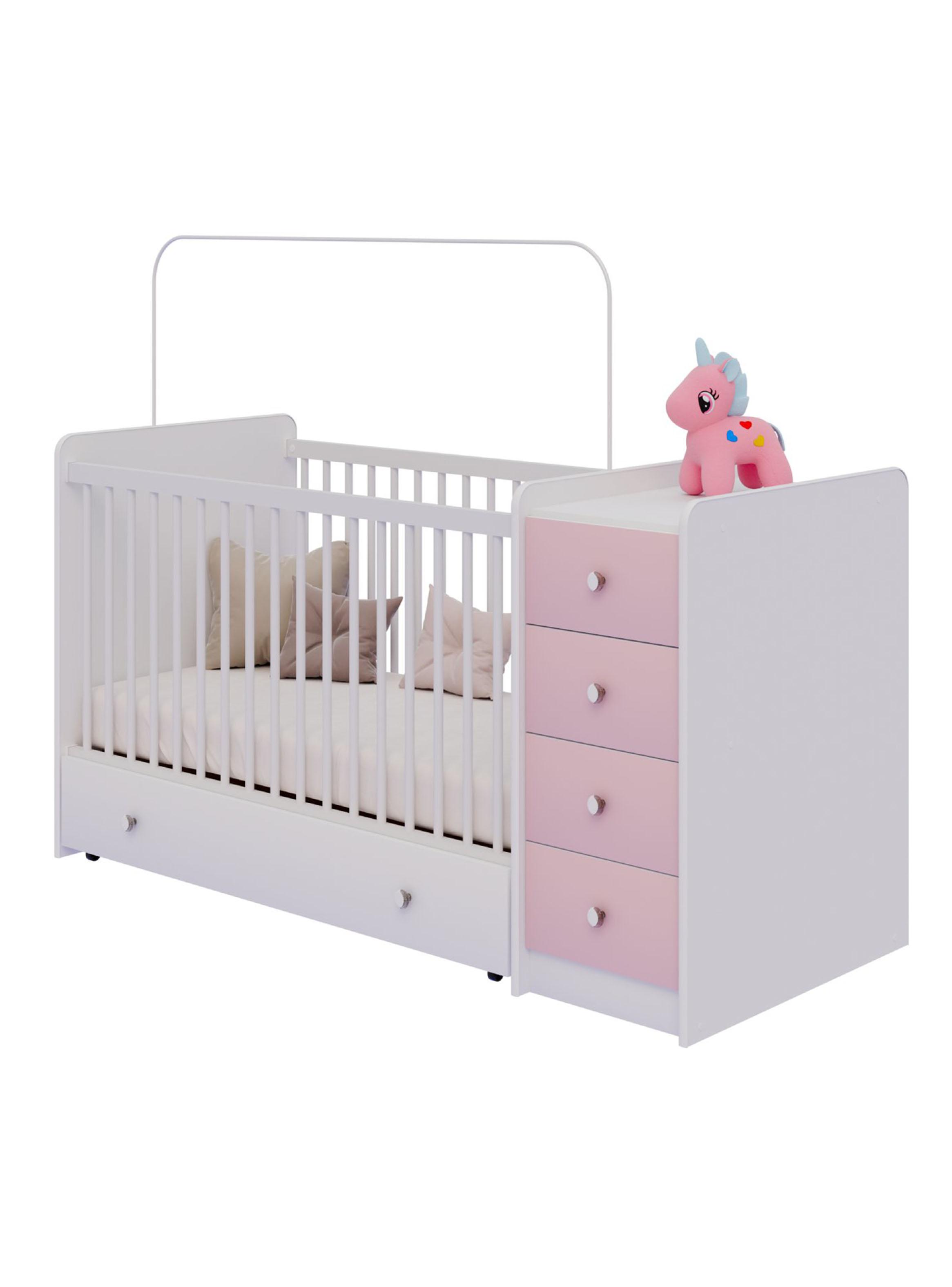 Cuna con Cómoda Top Baby Rosada-4