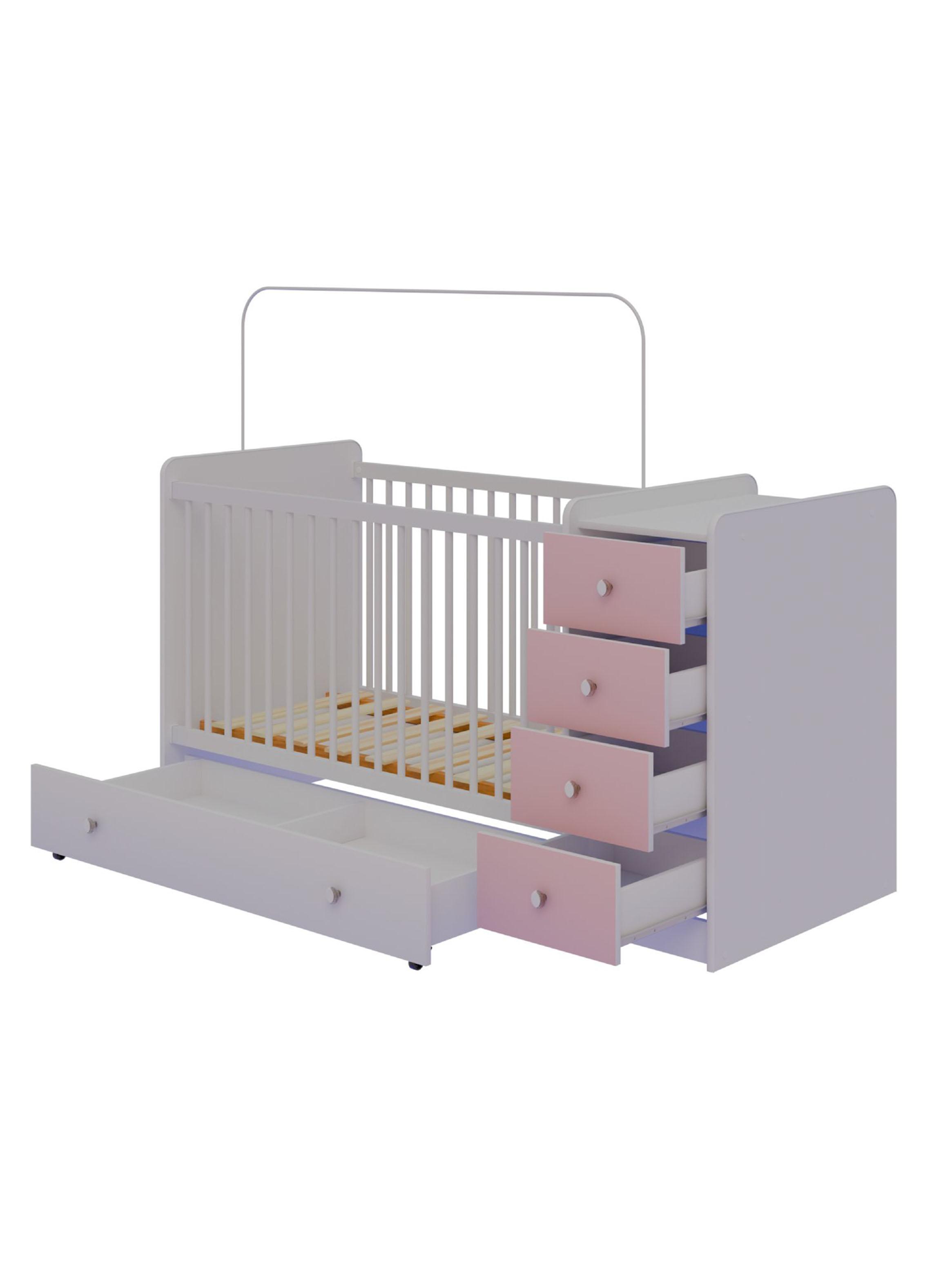 Cuna con Cómoda Top Baby Rosada-2