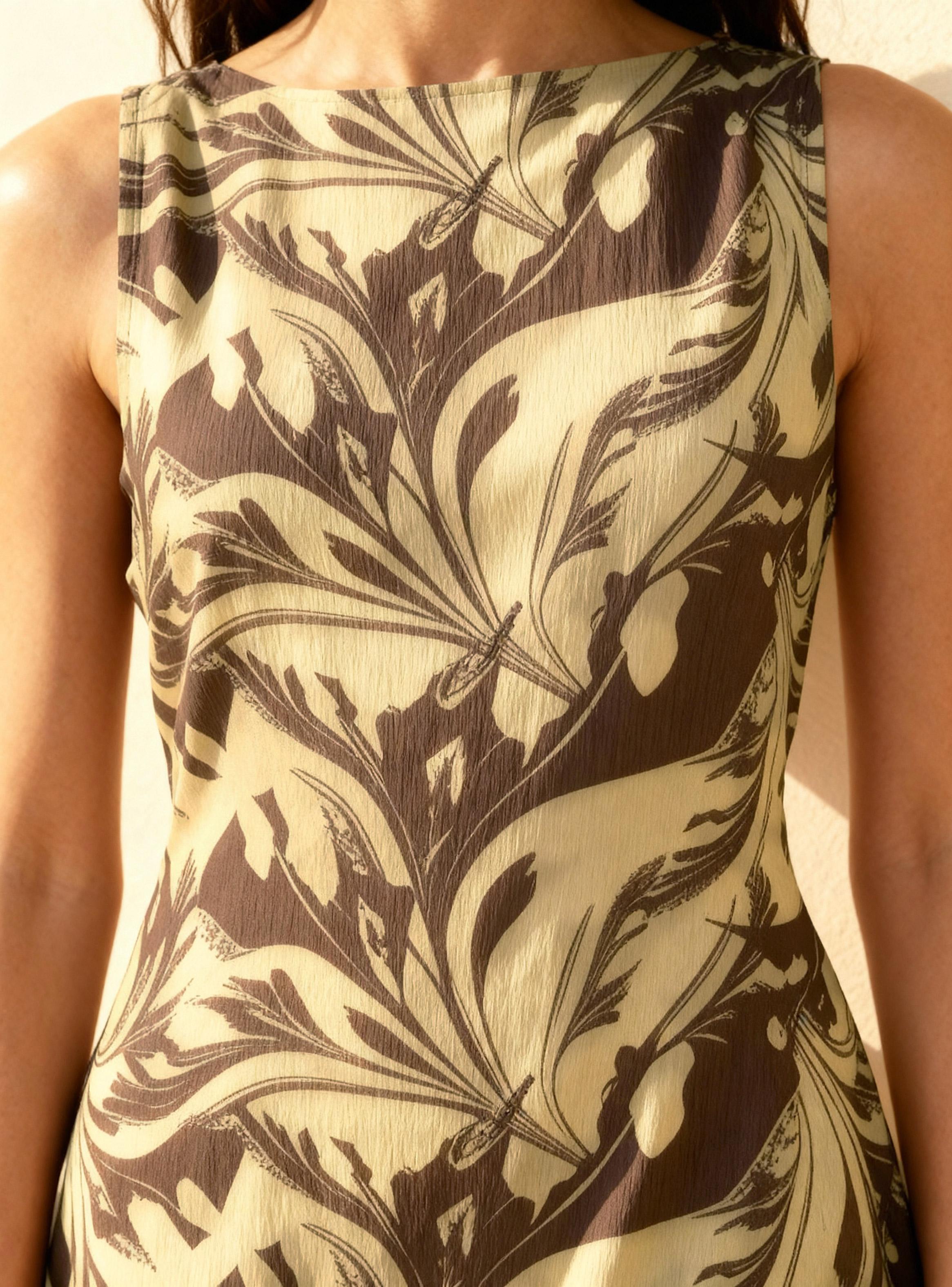 Vestido  Corto sin Mangas con Diseño Botánico Floral-2