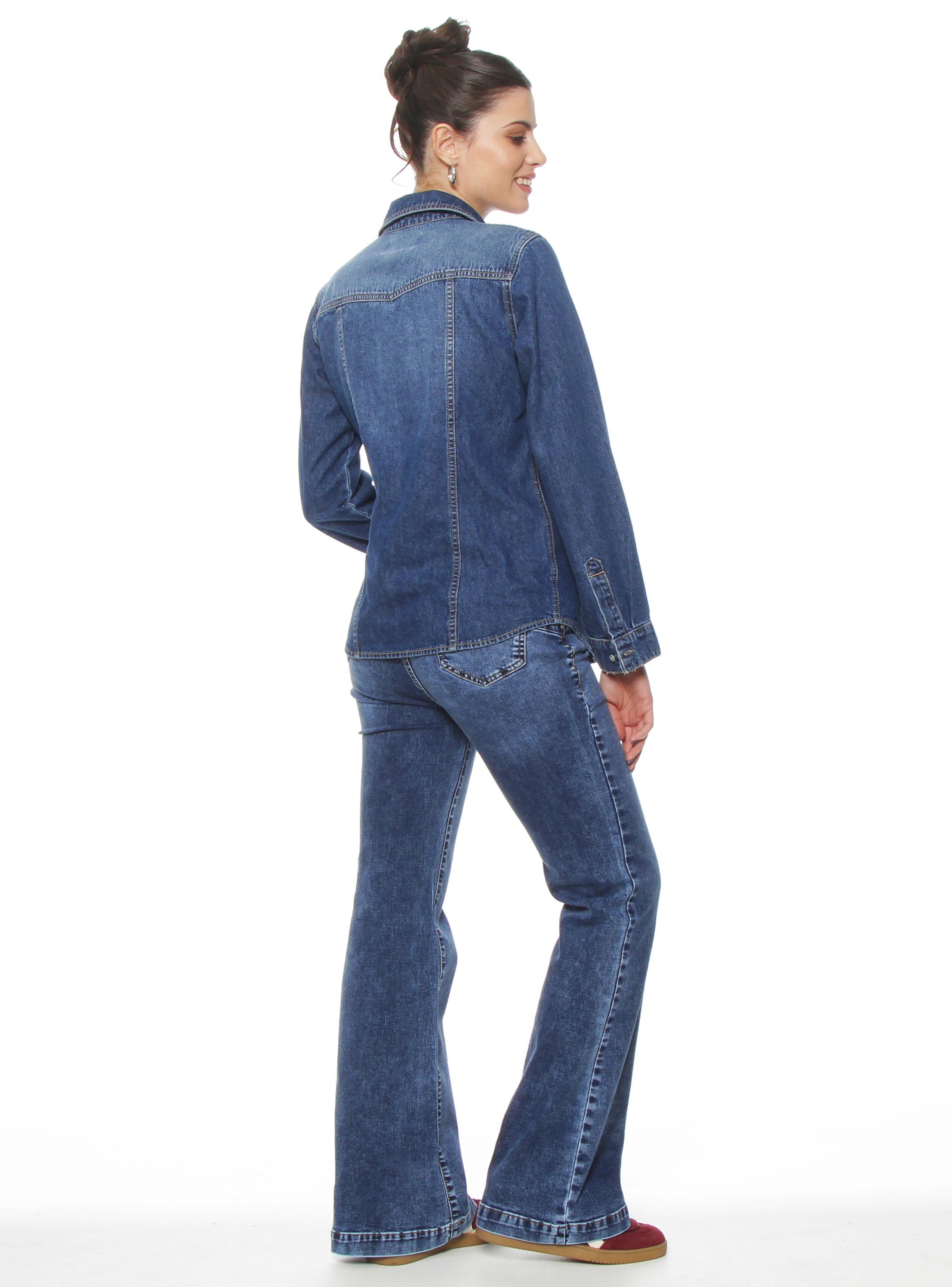 Blusa Manga Larga Denim Bolsillo Tapeta Abrochada-4