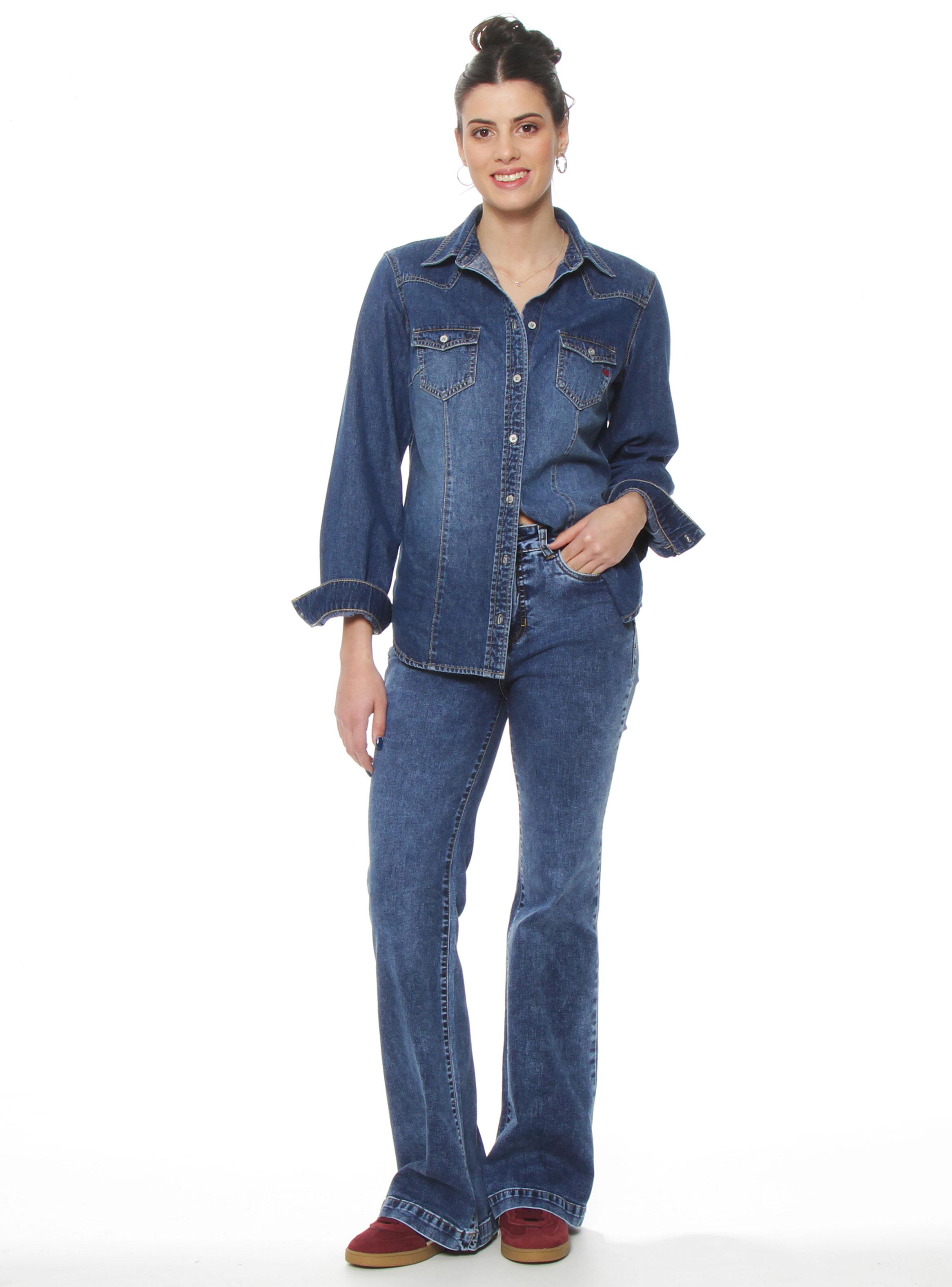 Blusa Manga Larga Denim Bolsillo Tapeta Abrochada-3