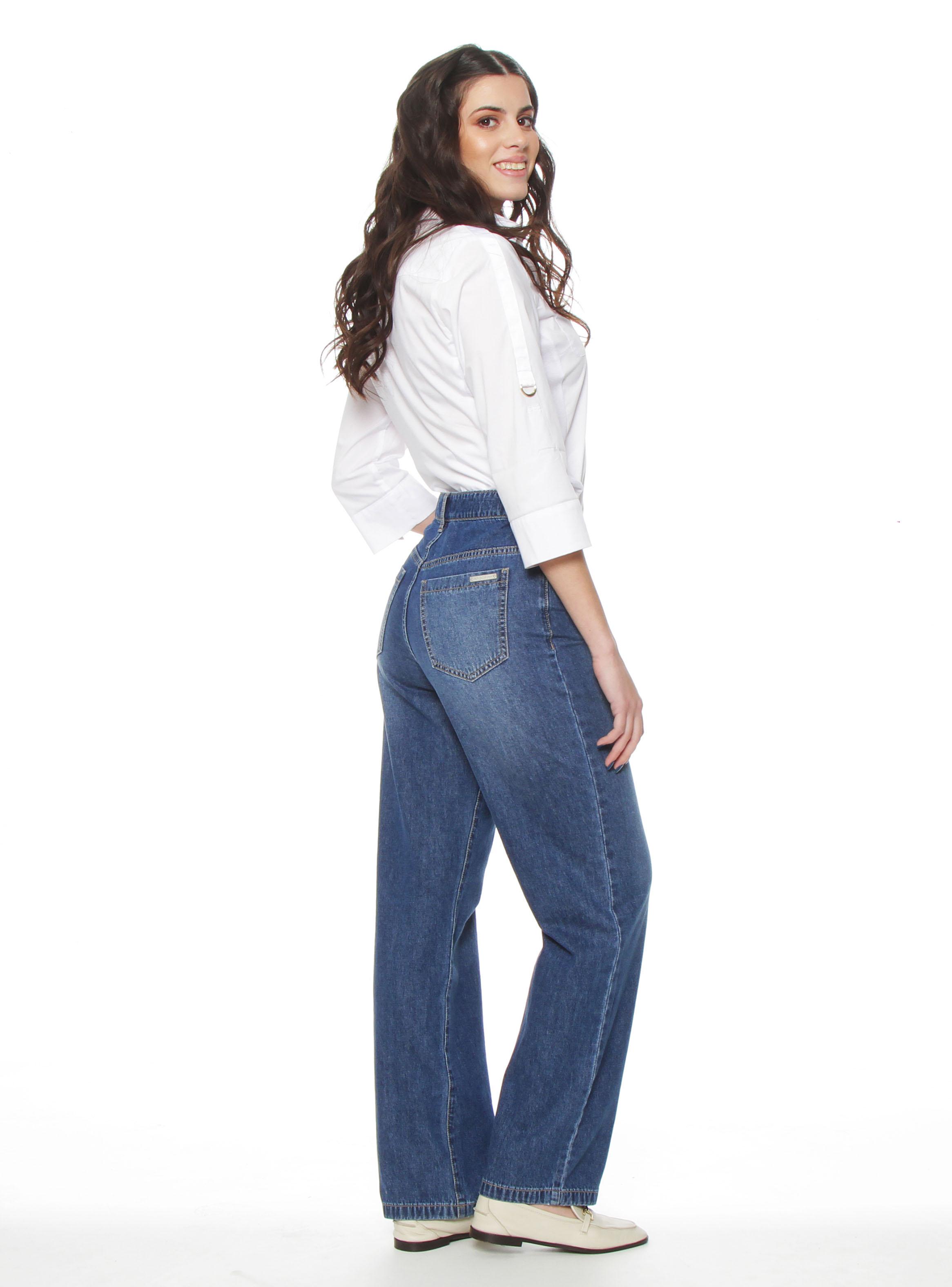 Jeans Recto Tiro Alto Pretina Básica un Botón-4