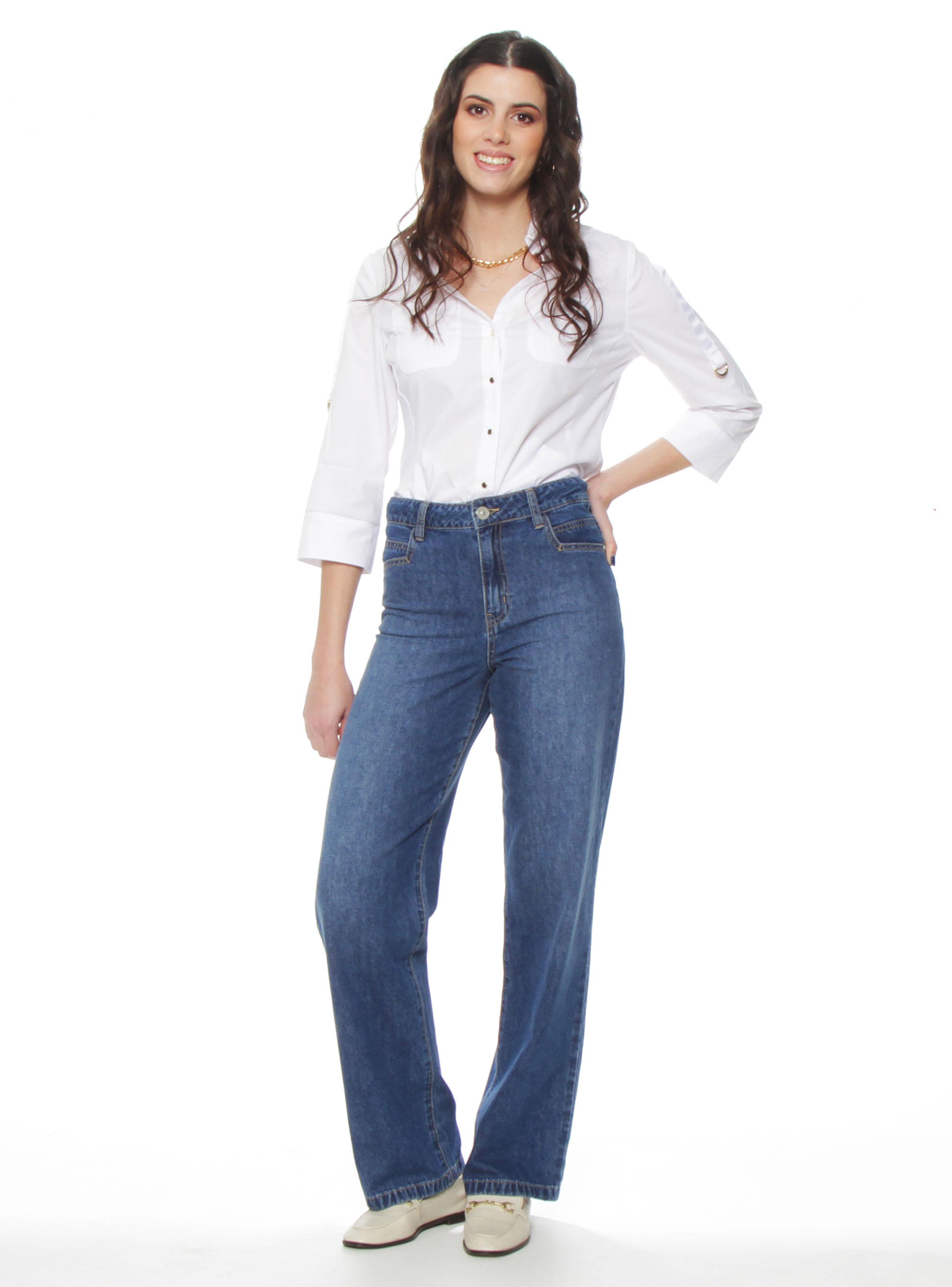 Jeans Recto Tiro Alto Pretina Básica un Botón-3
