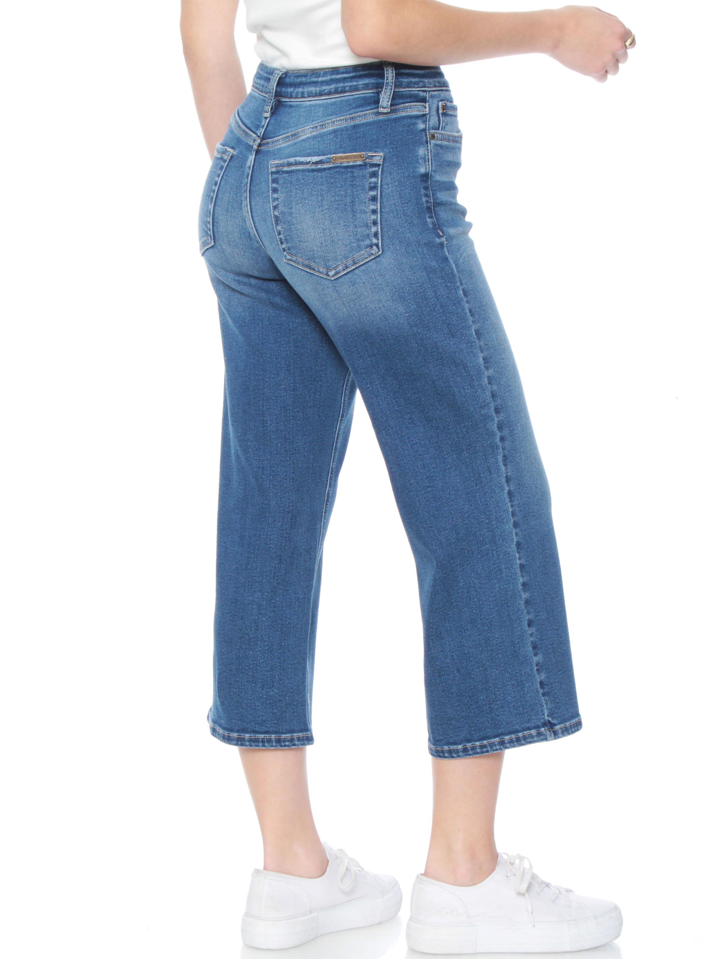 Jeans Crop Tiro Alto Pretina Básica 1 Botón F124-1