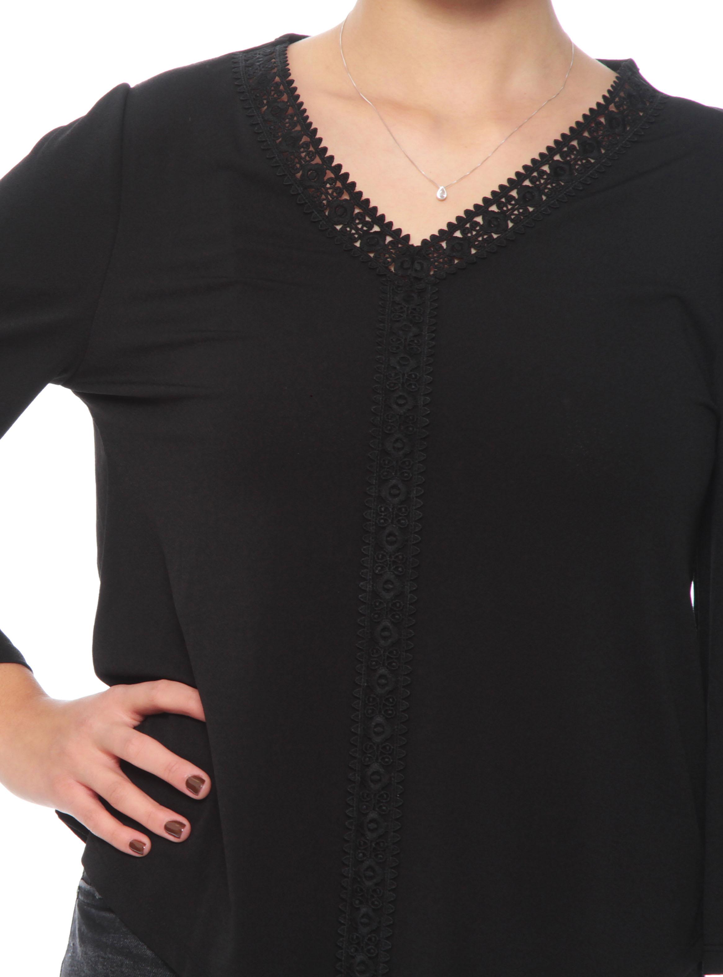 Blusa Manga 3/4 Sólido Escote V con Aplicación-2