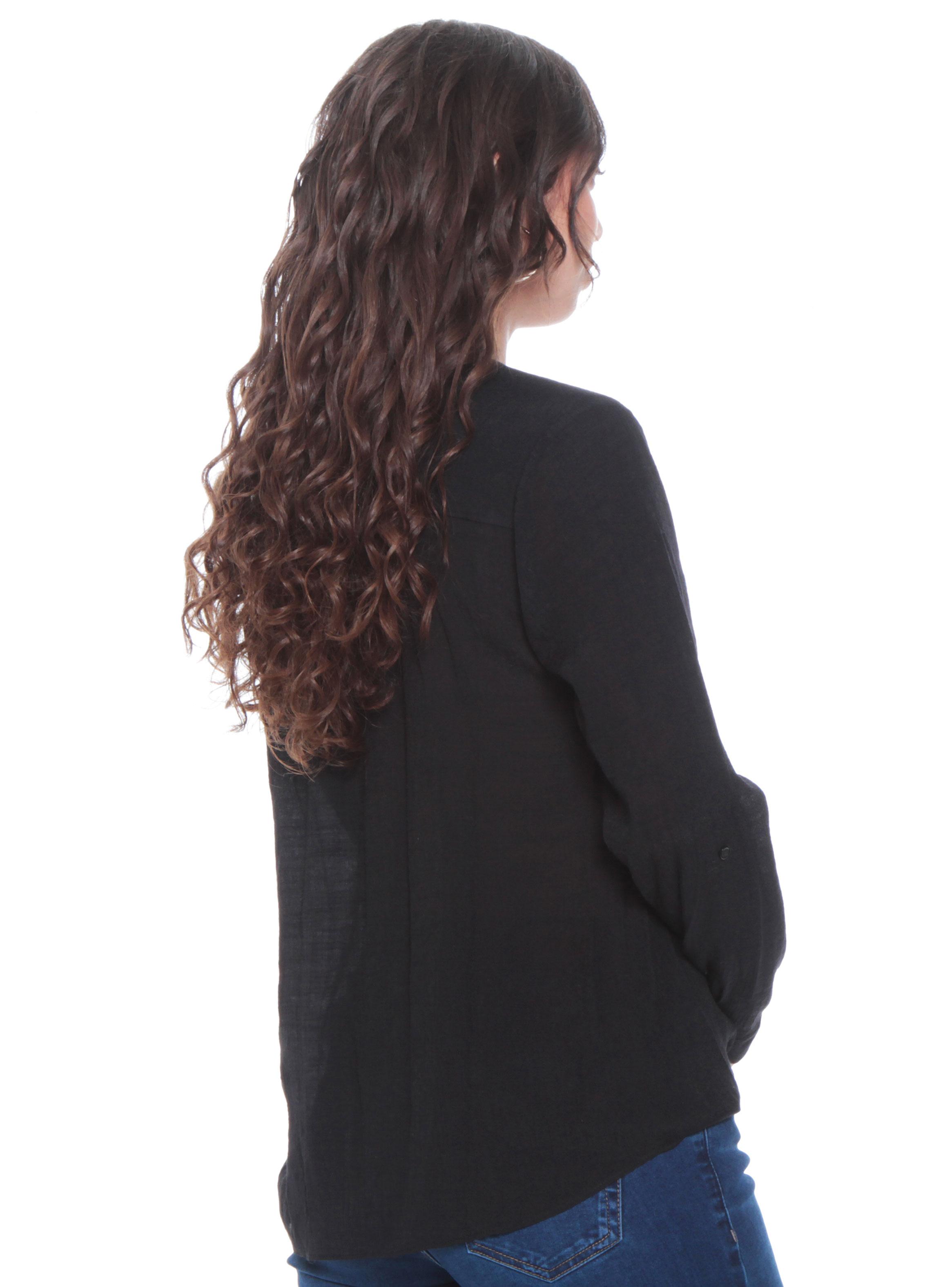 Blusa Anudada con Bolsillo Manga Larga Ajustable-1
