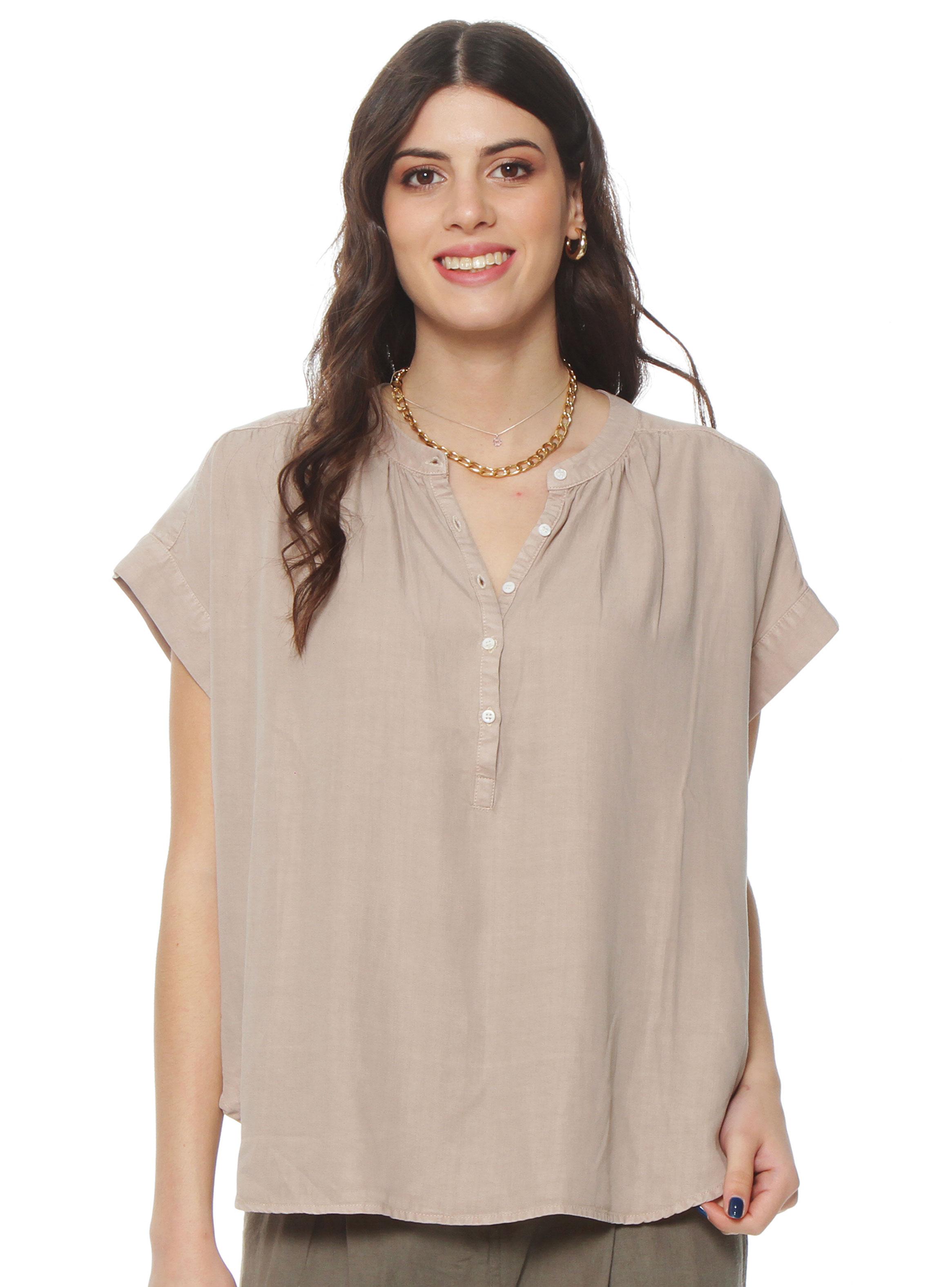 Blusa Manga Corta Lyocell Abotonada en Delantero-0