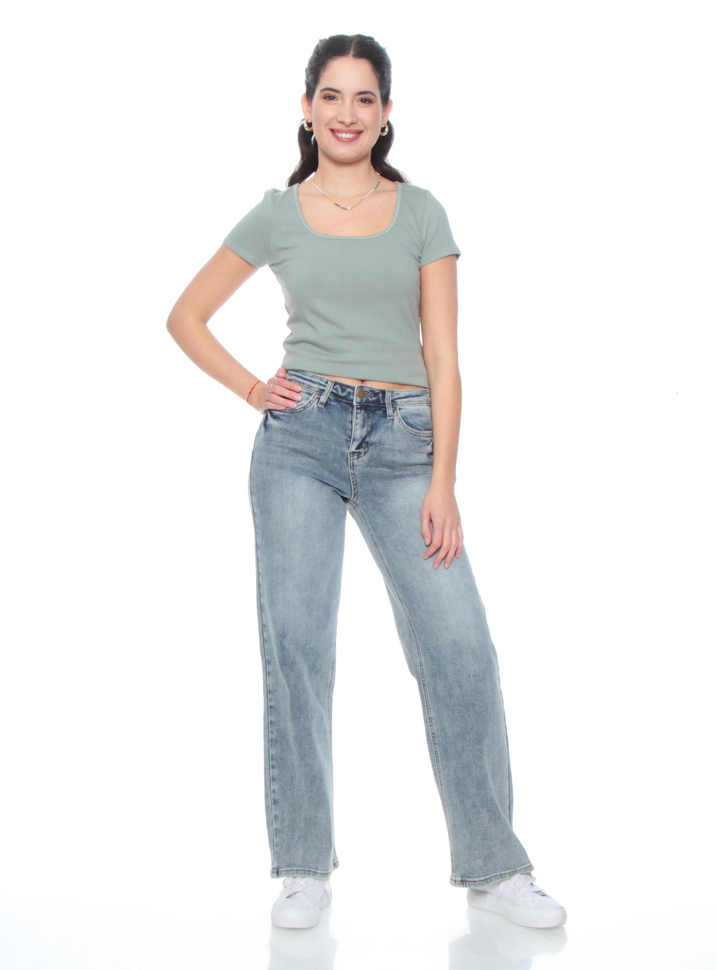 Jeans Wide Leg Tiro Medio Básico-3