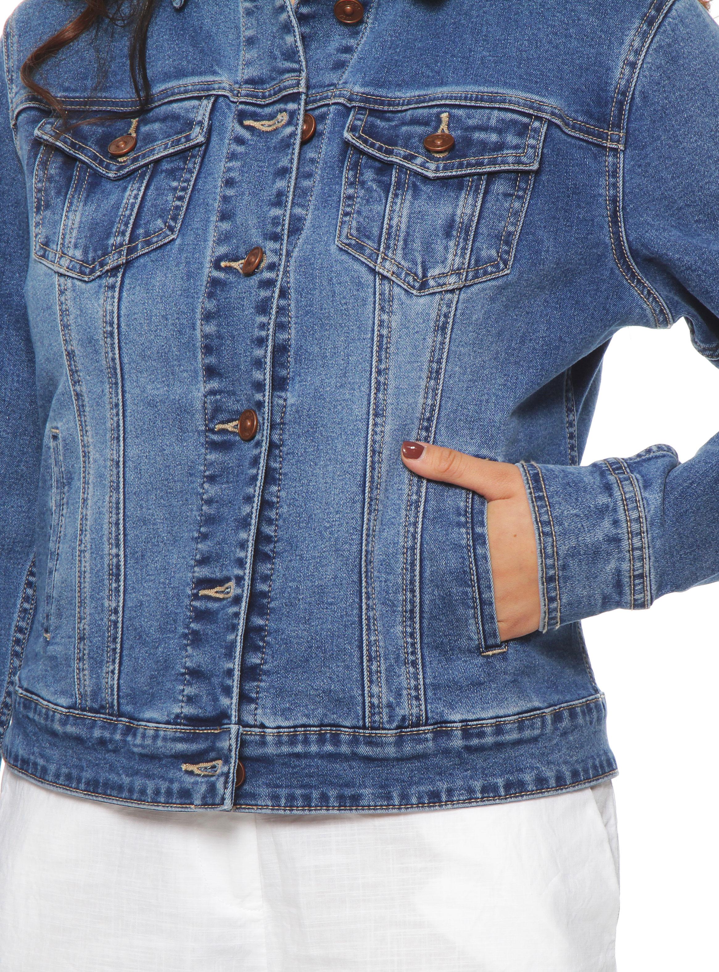 Chaqueta Denim Abotonada en Delantero con Bolsillo-2