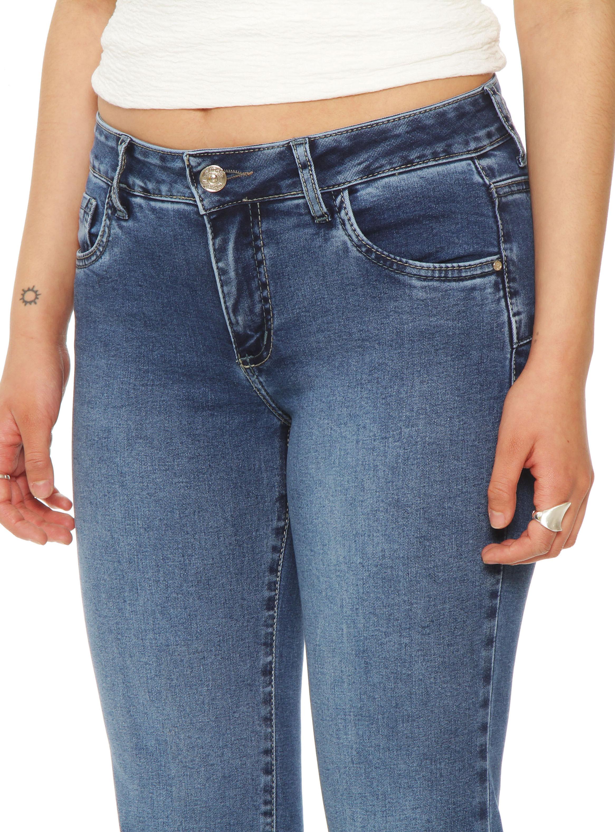 Jeans Flare Tiro Bajo Pretina Básica 1Botón Bolsillos Ojal-2
