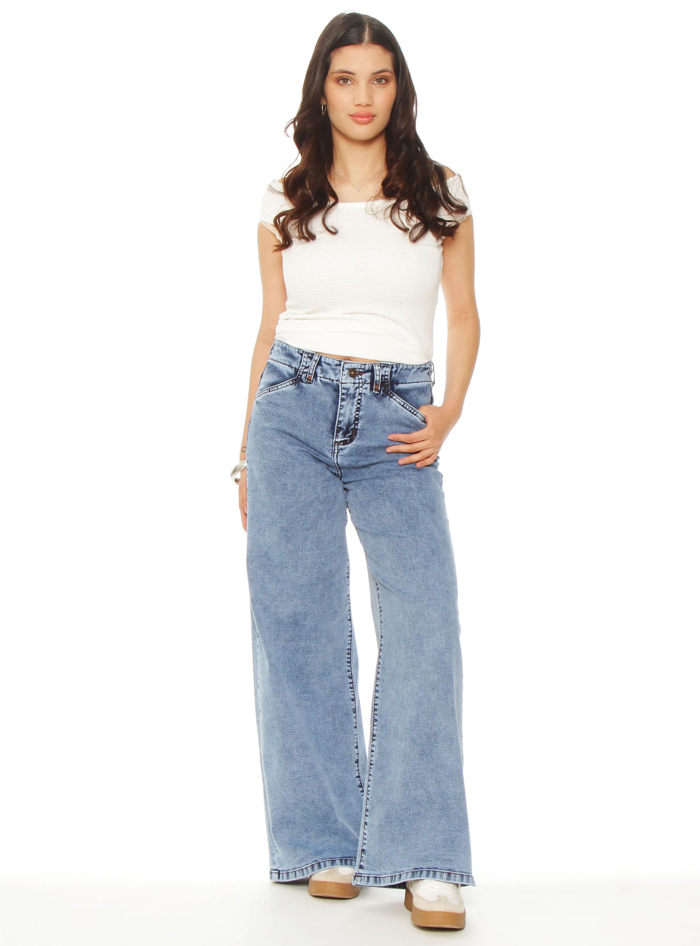Jeans Wide Leg Tiro Alto Pretina J331-3