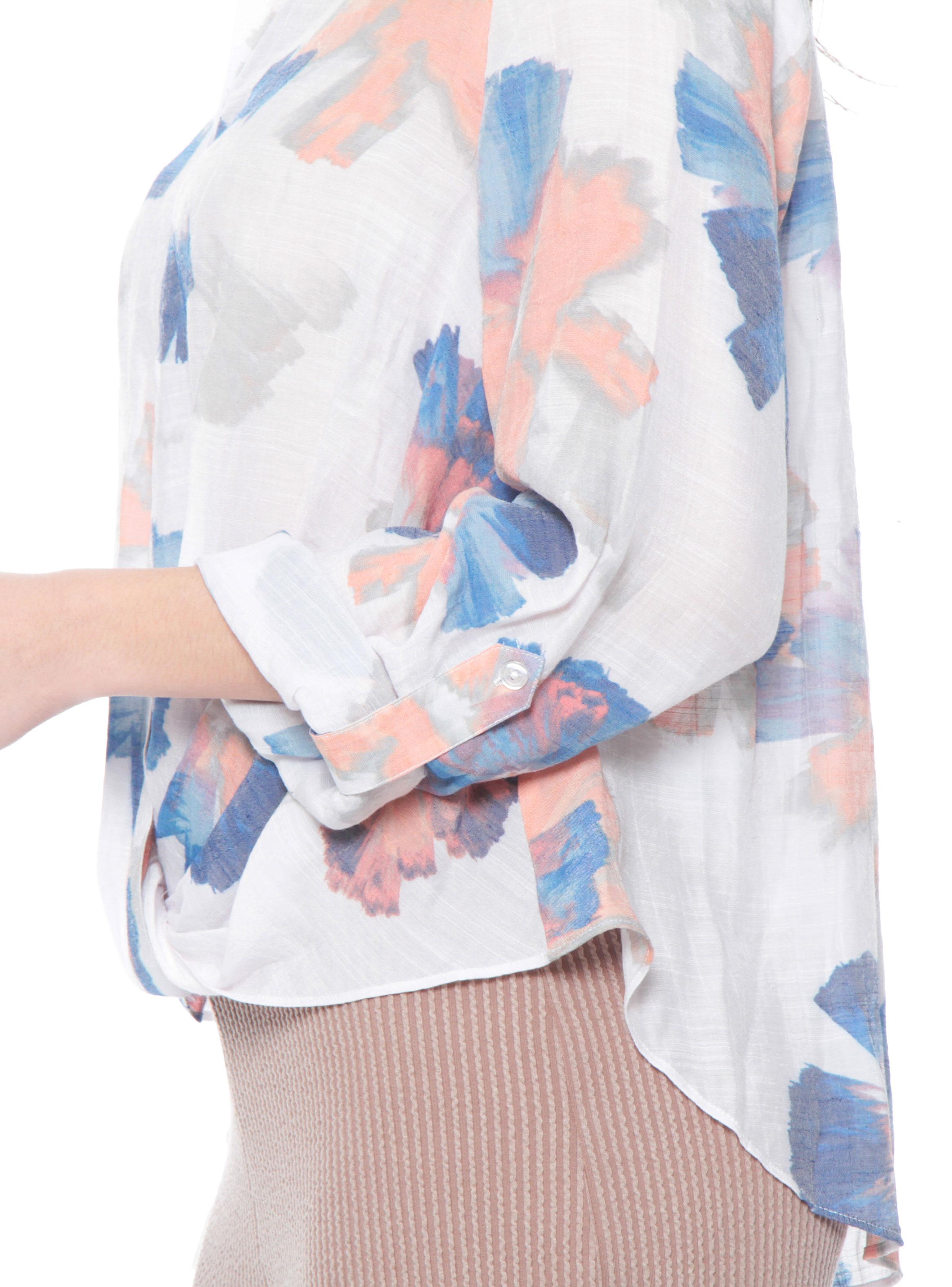 Blusa Estampada Abotonada en Delantero con Nudo en Ruedo-2