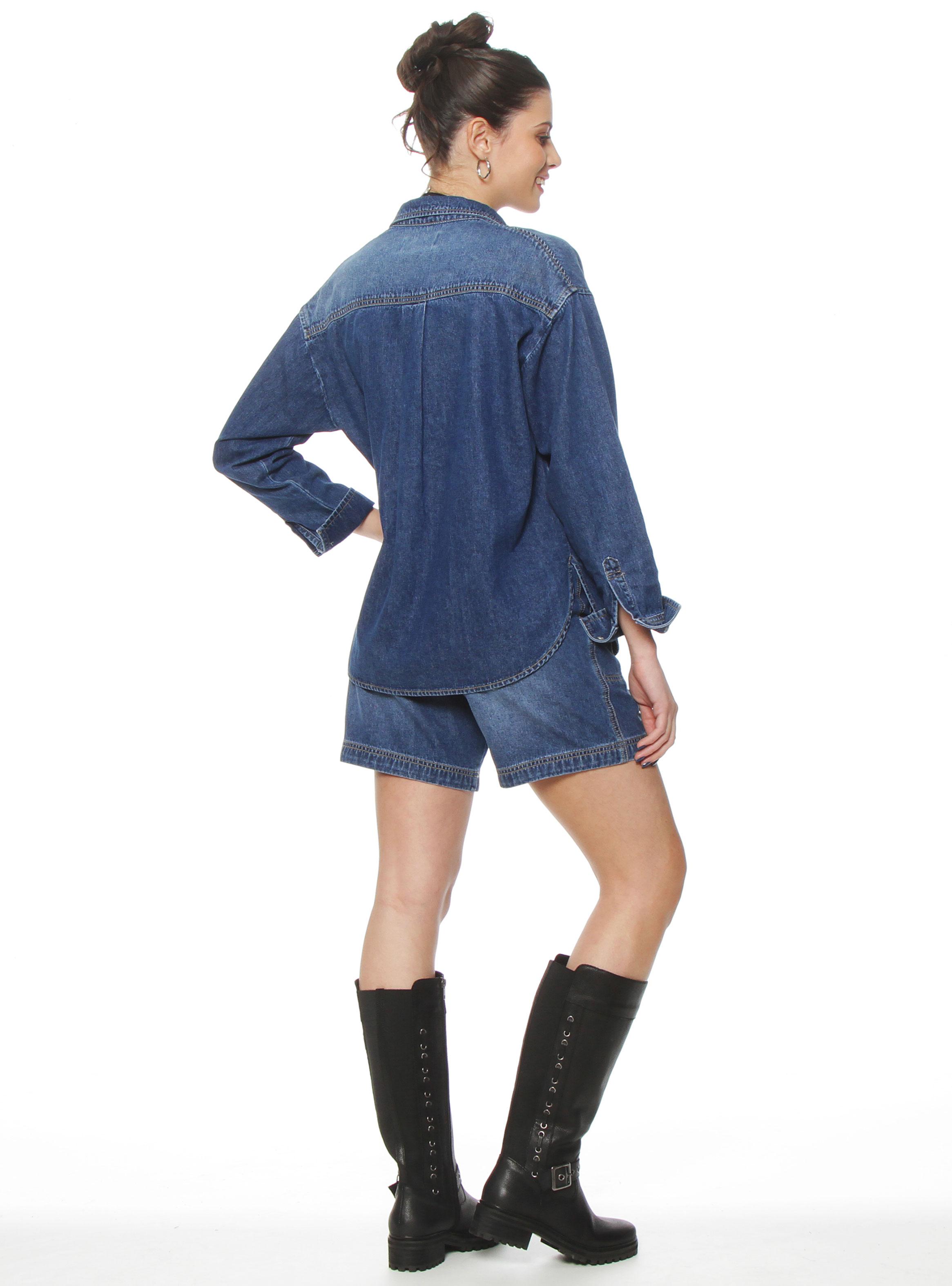 Blusa Denim Manga Larga Abotonada con Bolsillo-4