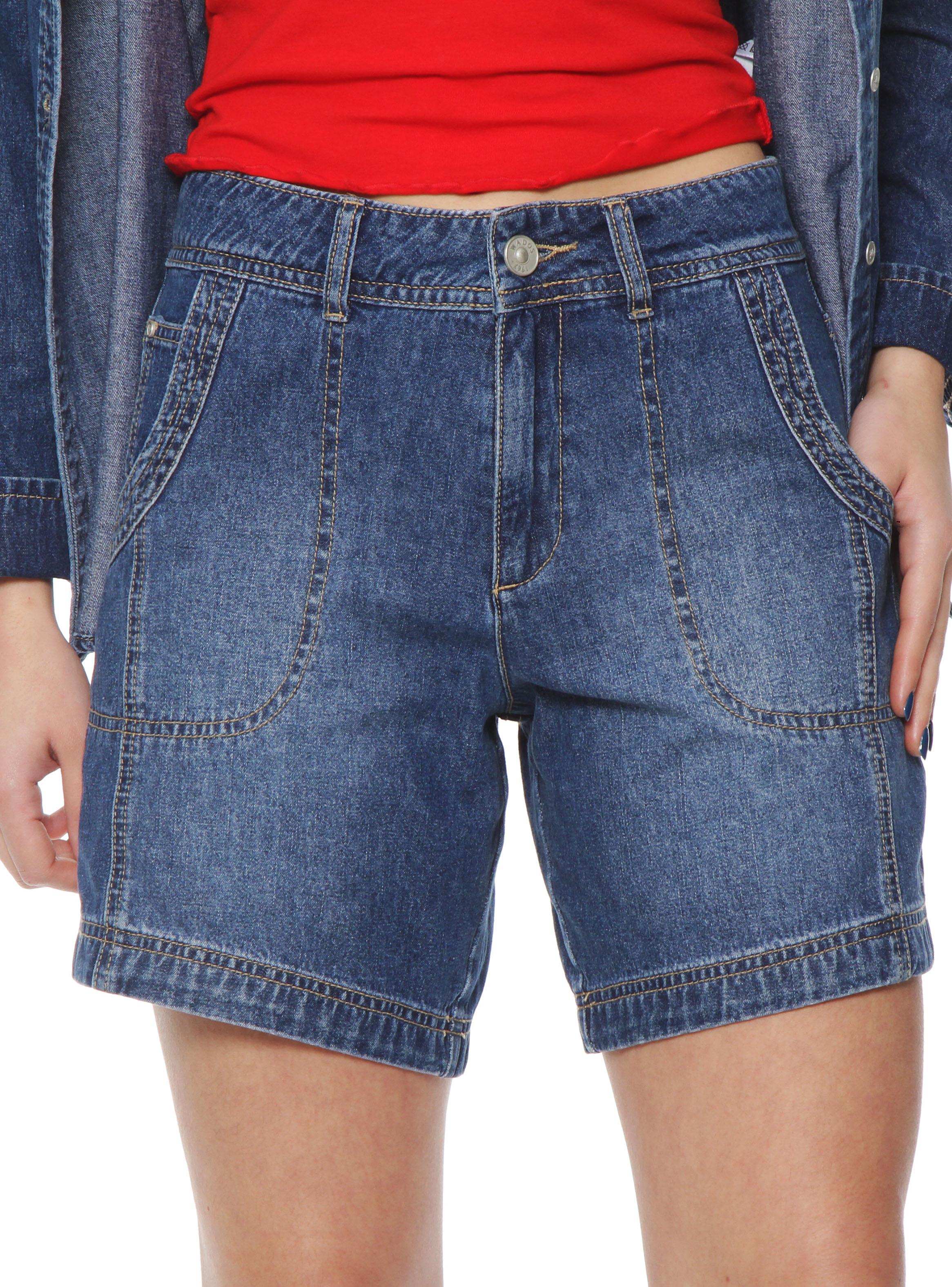 Short Denim Tiro Alto Pretina Básica 1 Botón-2