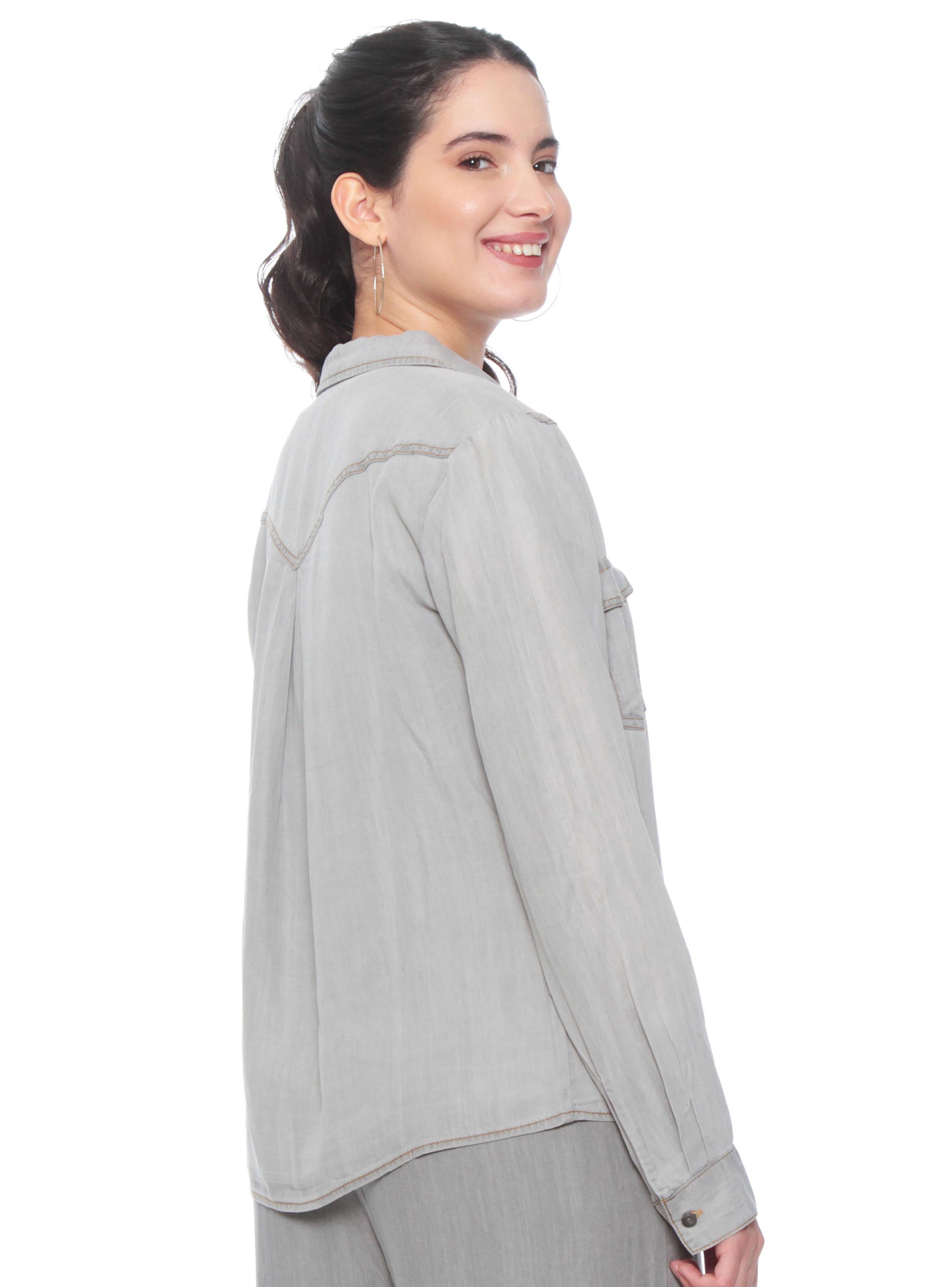 Blusa Manga Larga Lyocell Abotonada y Bolsillos-1