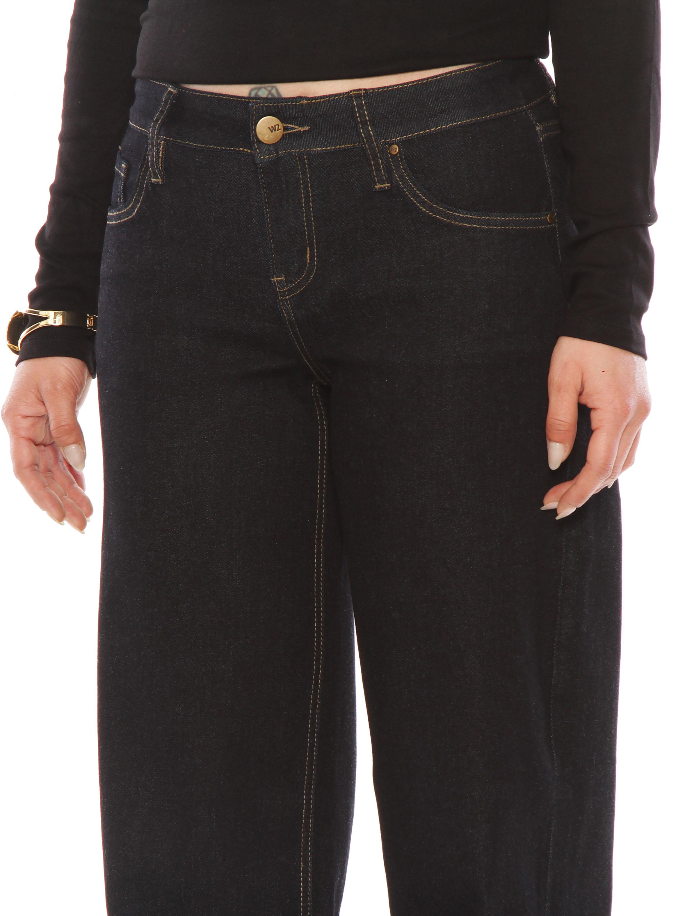 Jeans Wide Leg Cuffed Tiro Alto Pretina Básica-2