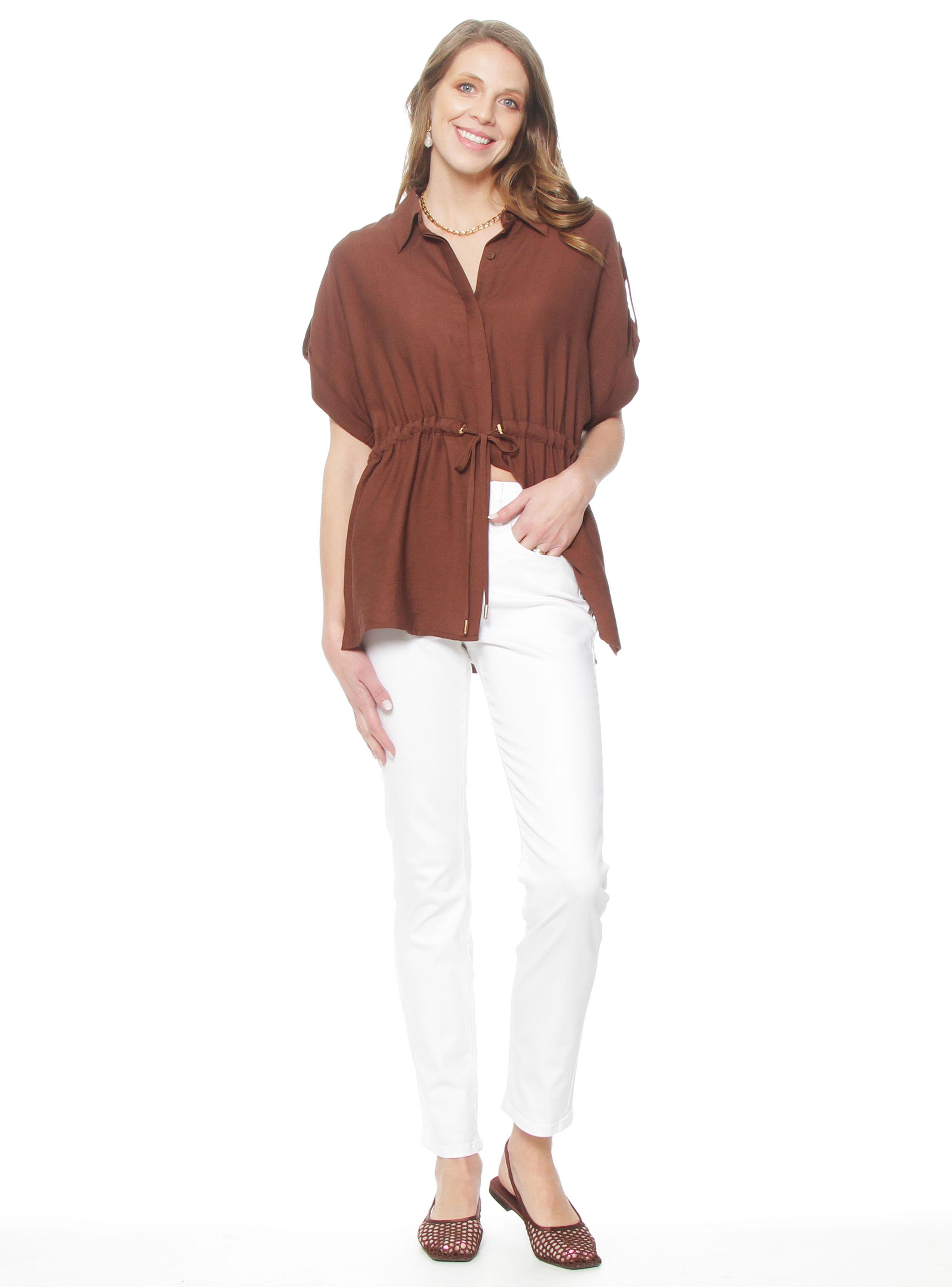 Blusa Safari Manga Corta con Cuello y Cintura Ajustada-3