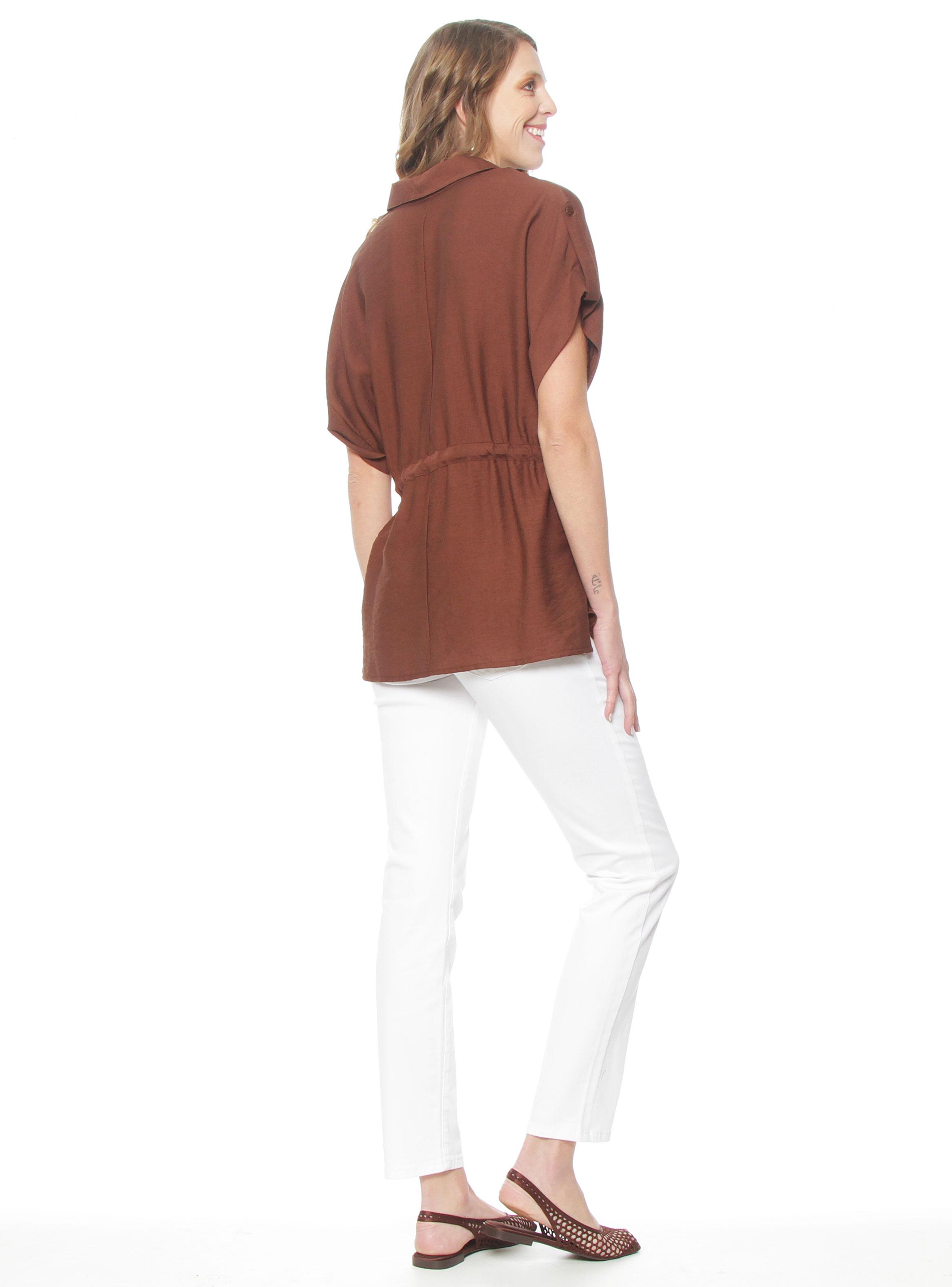 Blusa Safari Manga Corta con Cuello y Cintura Ajustada-4