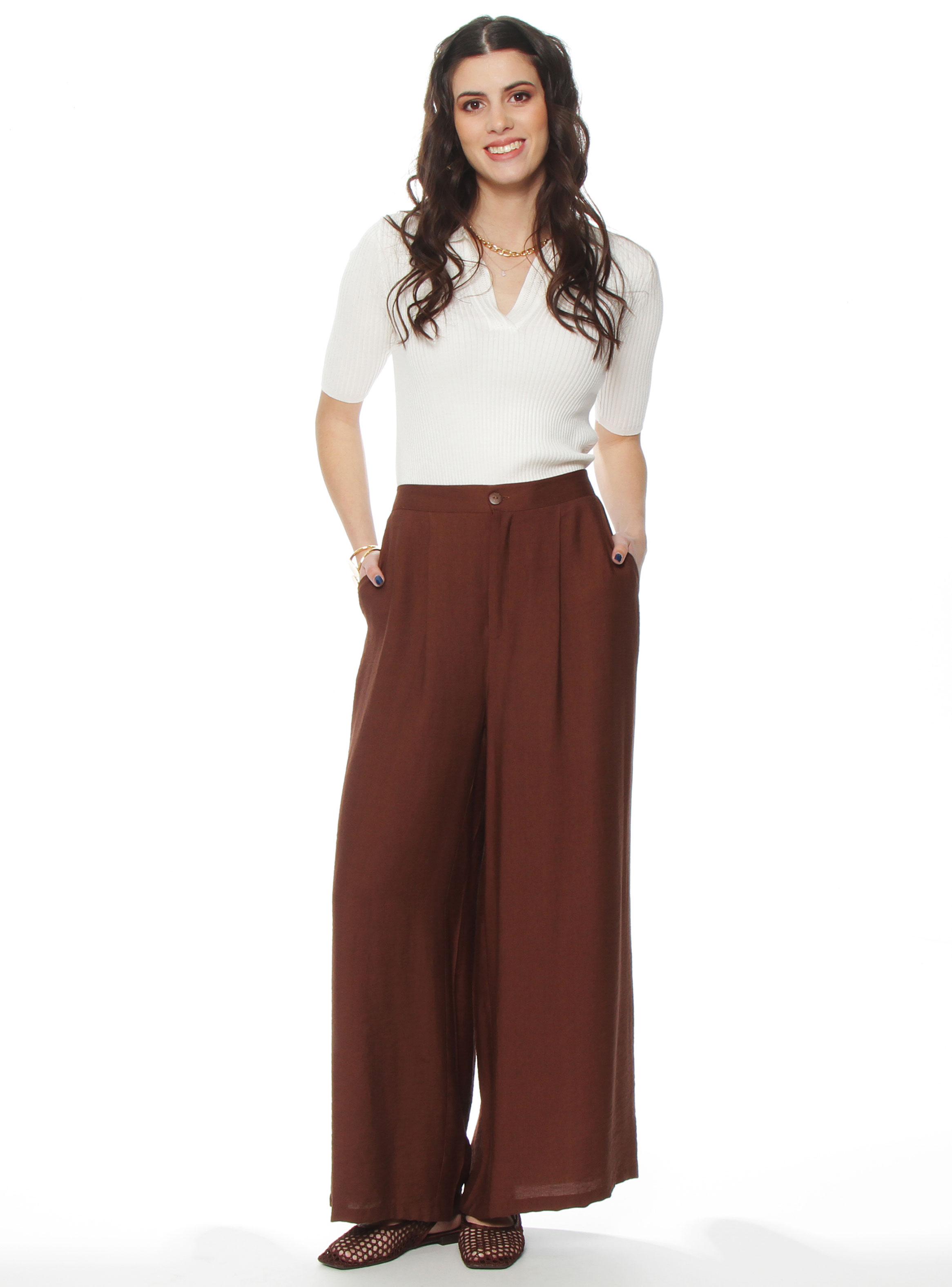 Pantalón Wide Leg Tiro Alto Pretina Básica 301-3