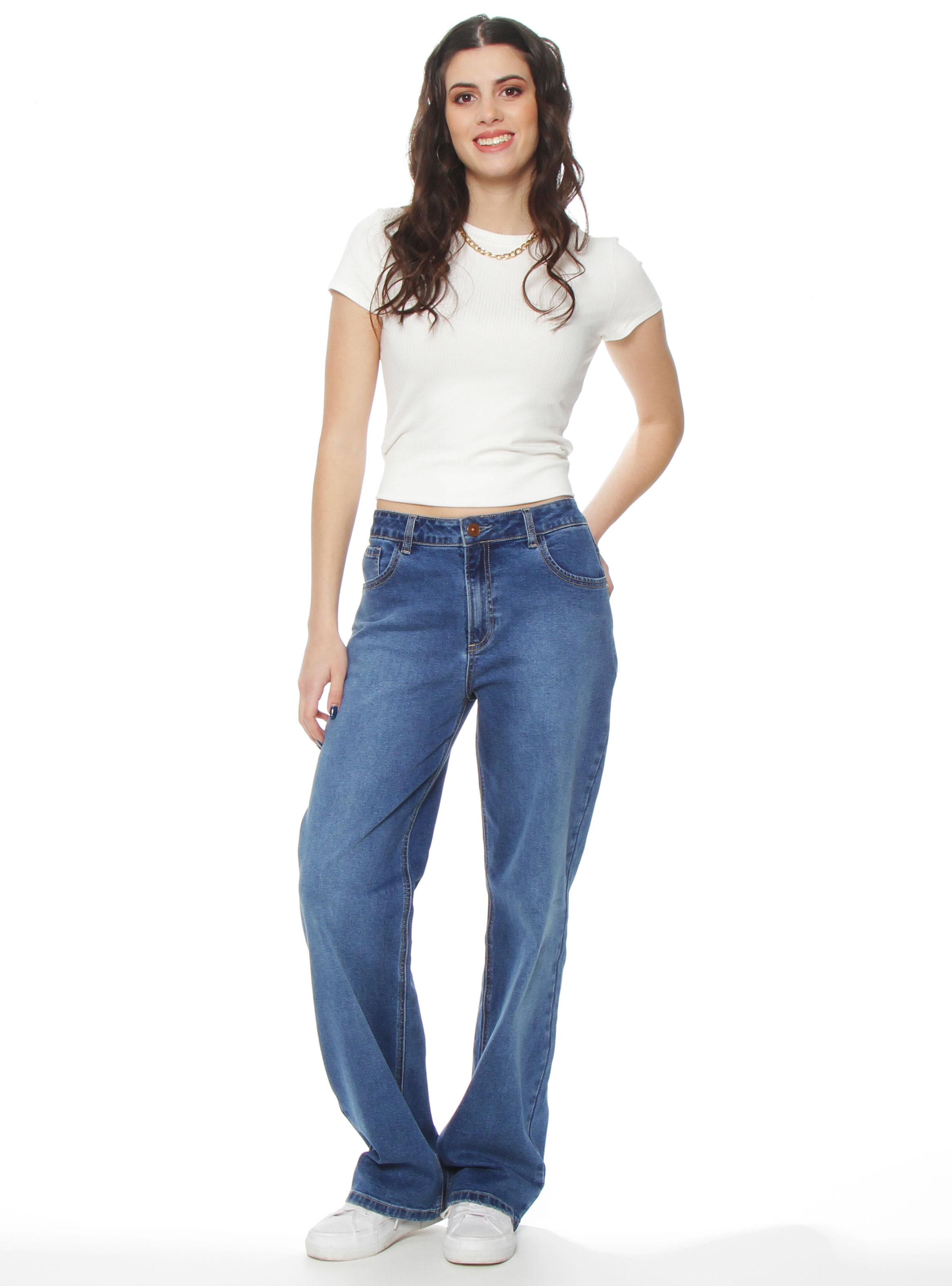 Jeans Recto Tiro Alto Pretina Básica 1 Botón P33-3