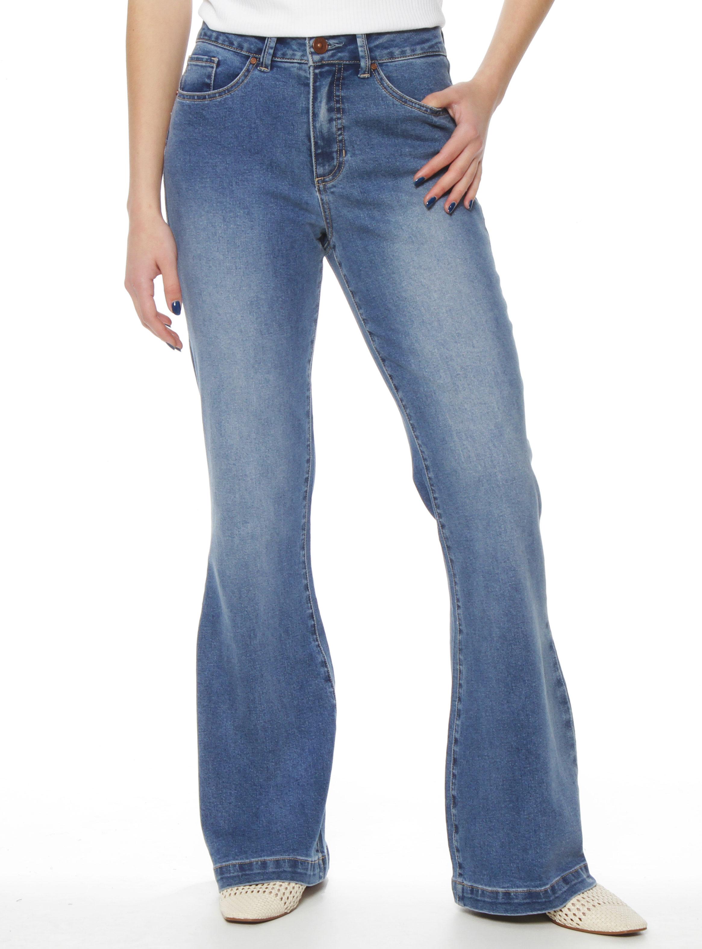 Jeans Flare Tiro Alto Pretina Básica 1 Botón P34-0