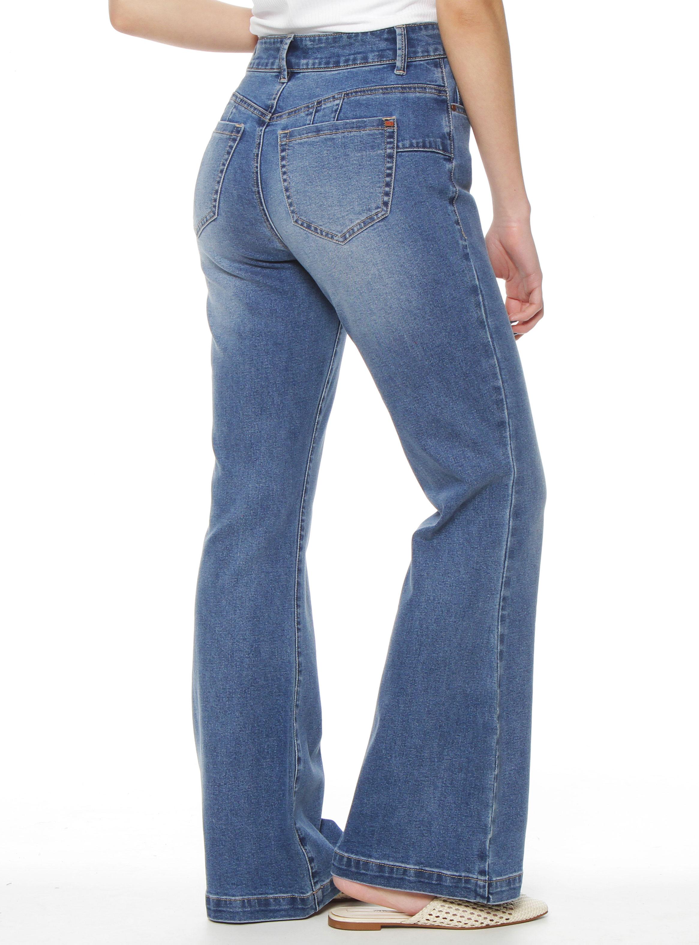 Jeans Flare Tiro Alto Pretina Básica 1 Botón P34-1