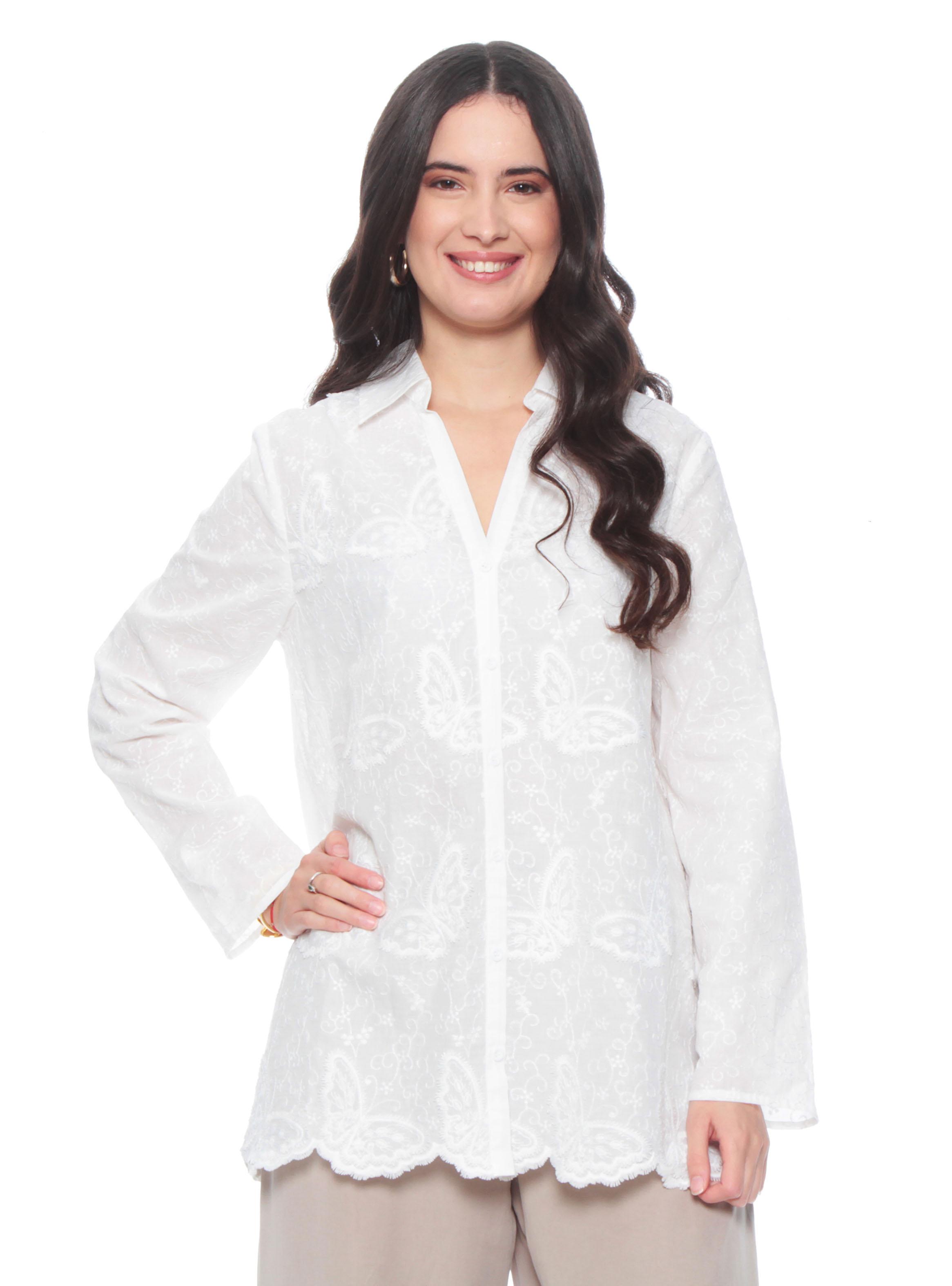 Blusa Manga Larga Embroidery Abotonada en el Delantero-0