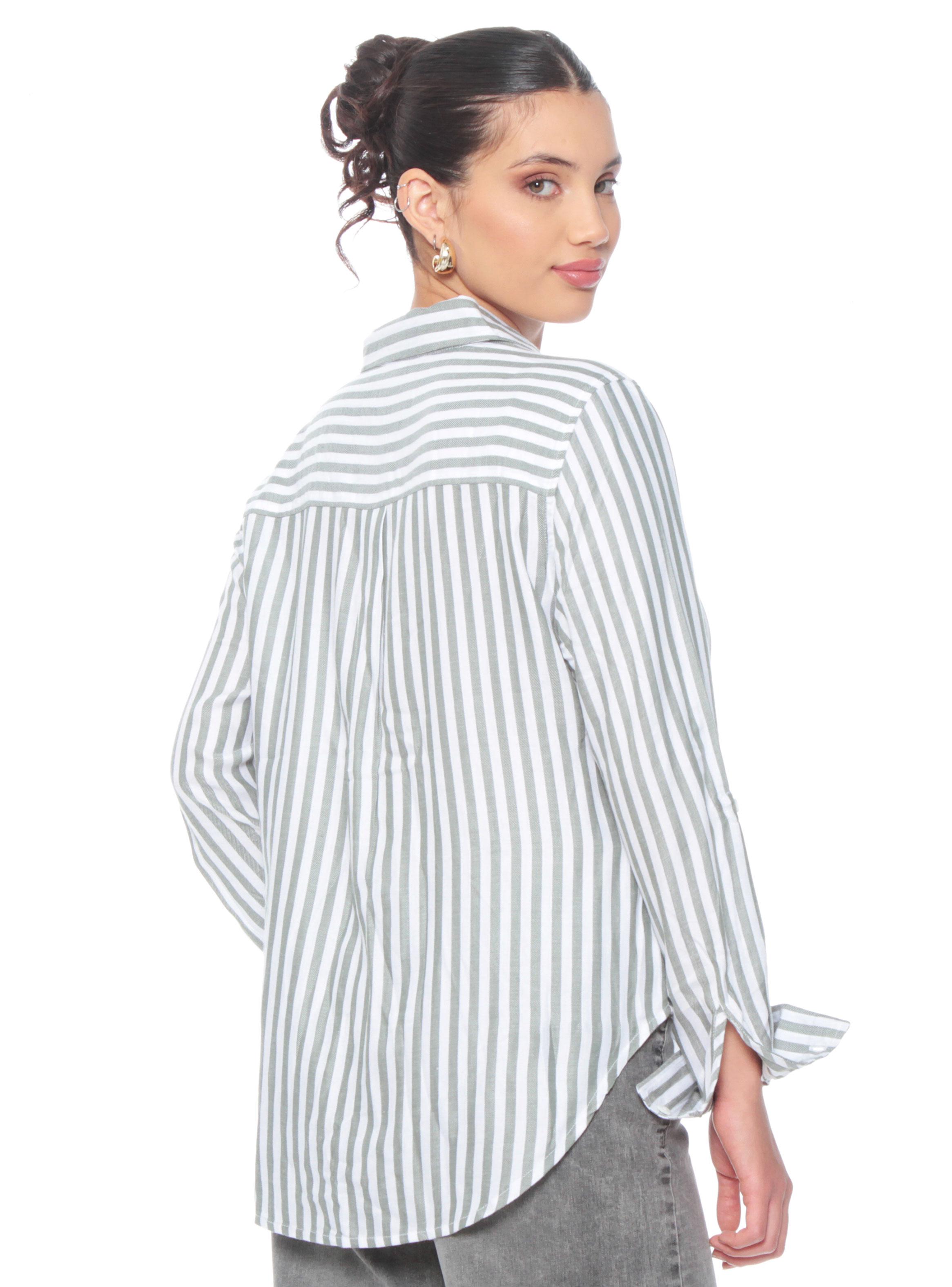 Blusa Listada Abotonada en Delantero Color-1