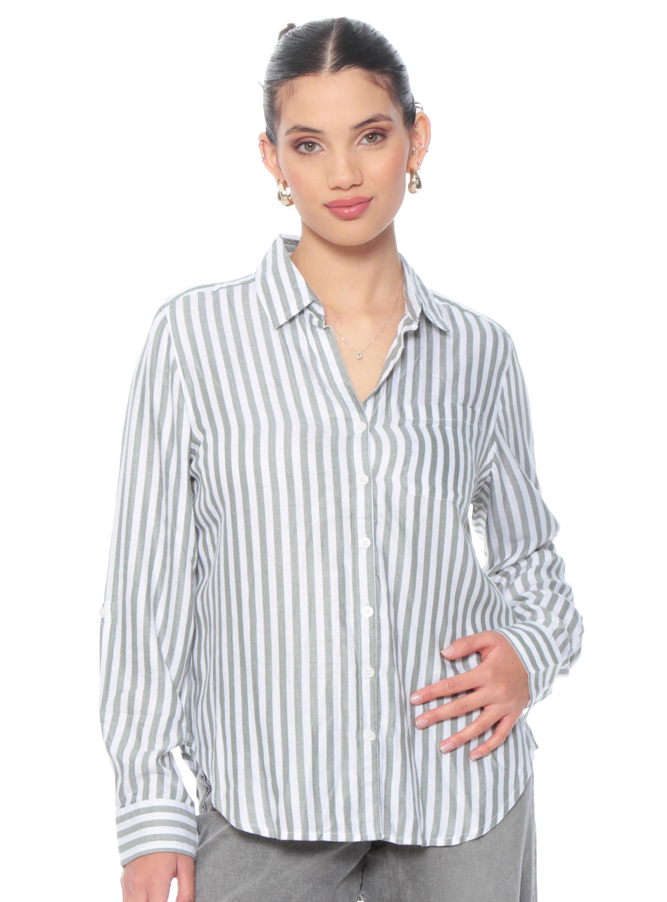 Blusa Listada Abotonada en Delantero Color-0