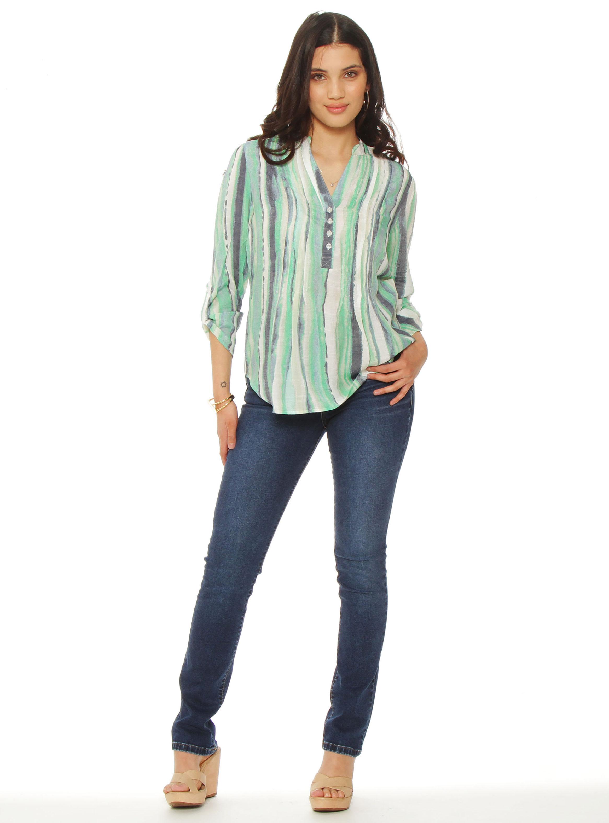 Blusa Listada y Escote V con Botones Delantero-3