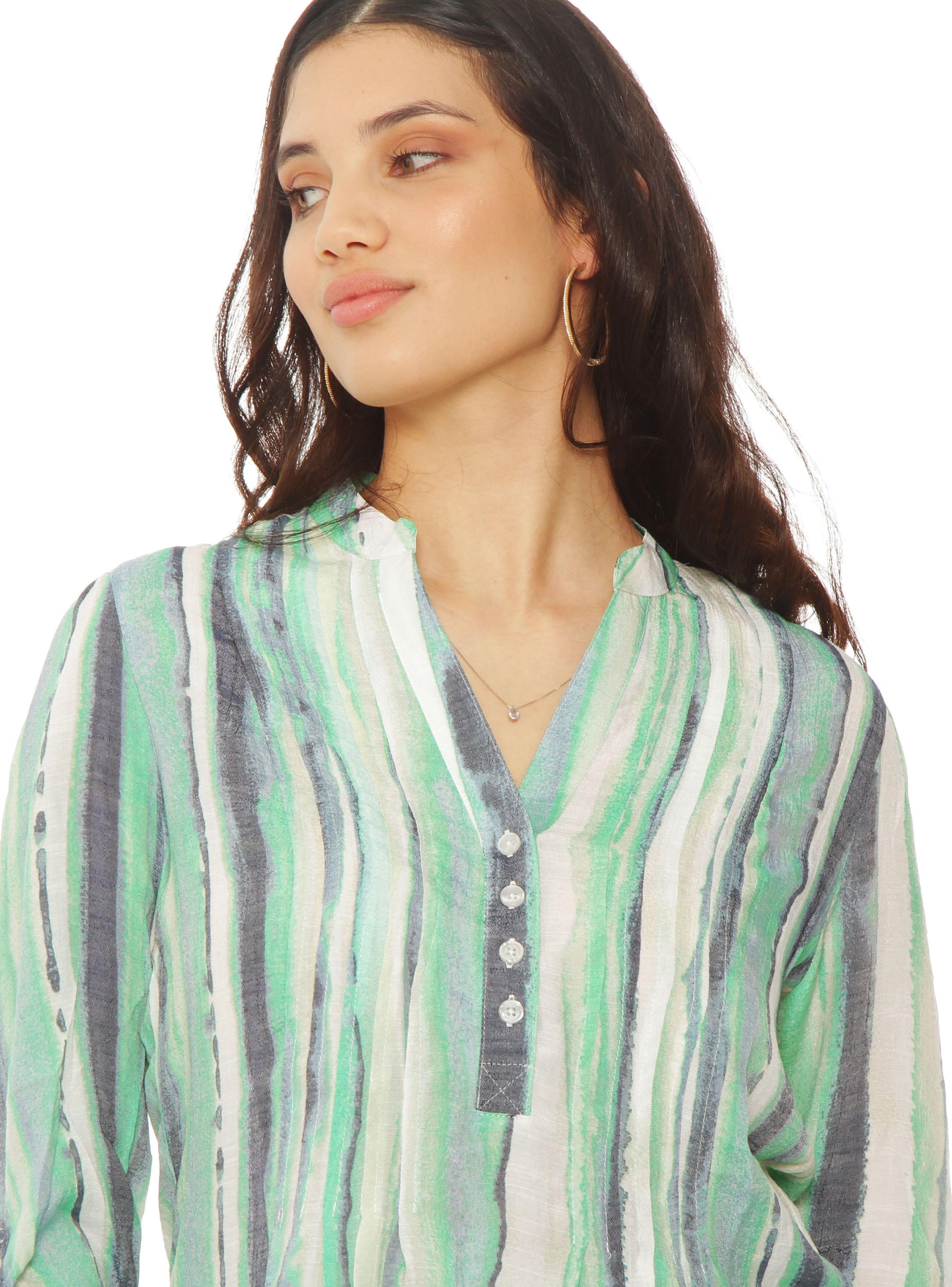 Blusa Listada y Escote V con Botones Delantero-2