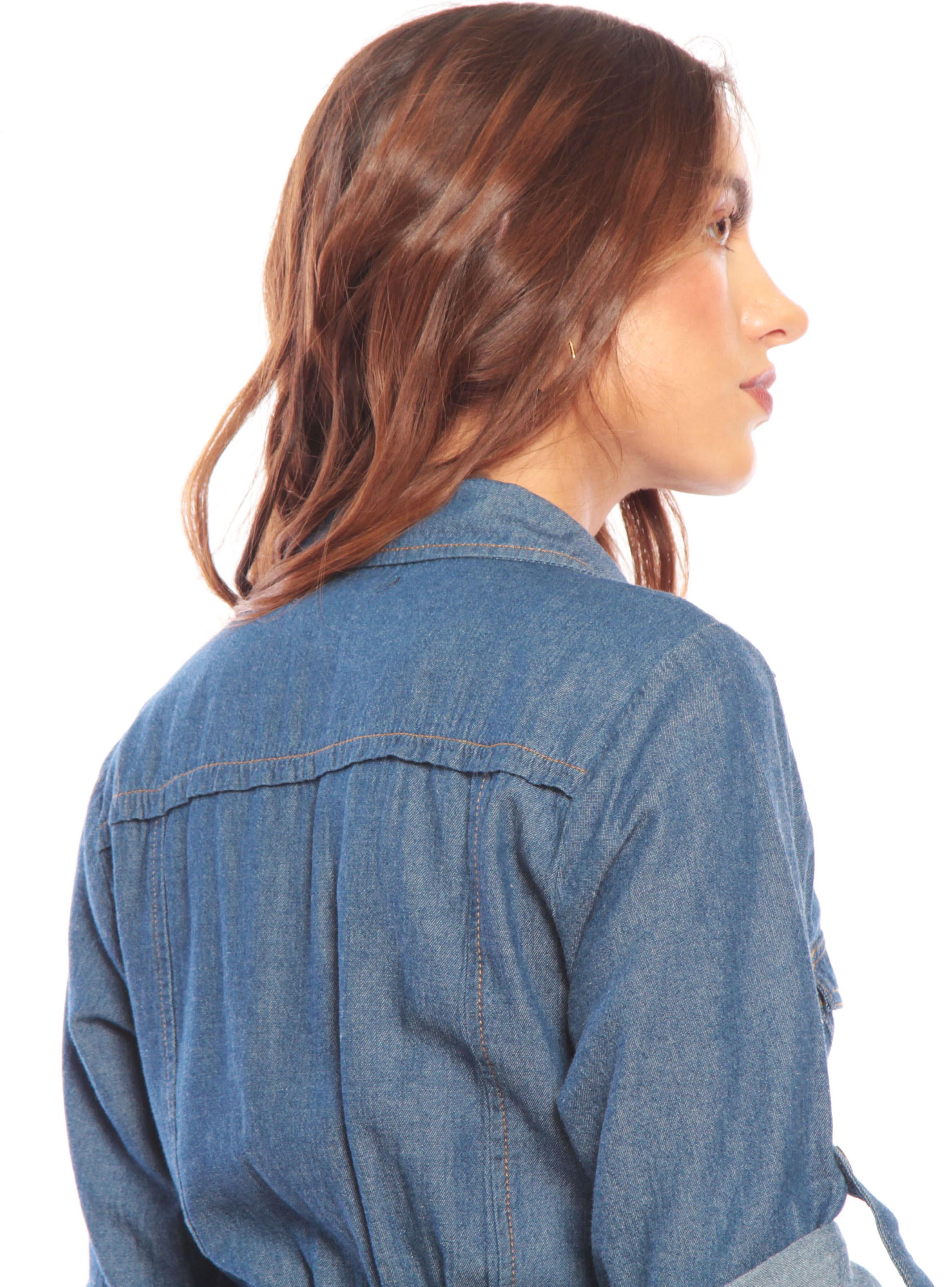 Vestido Manga Corta de Denim-3