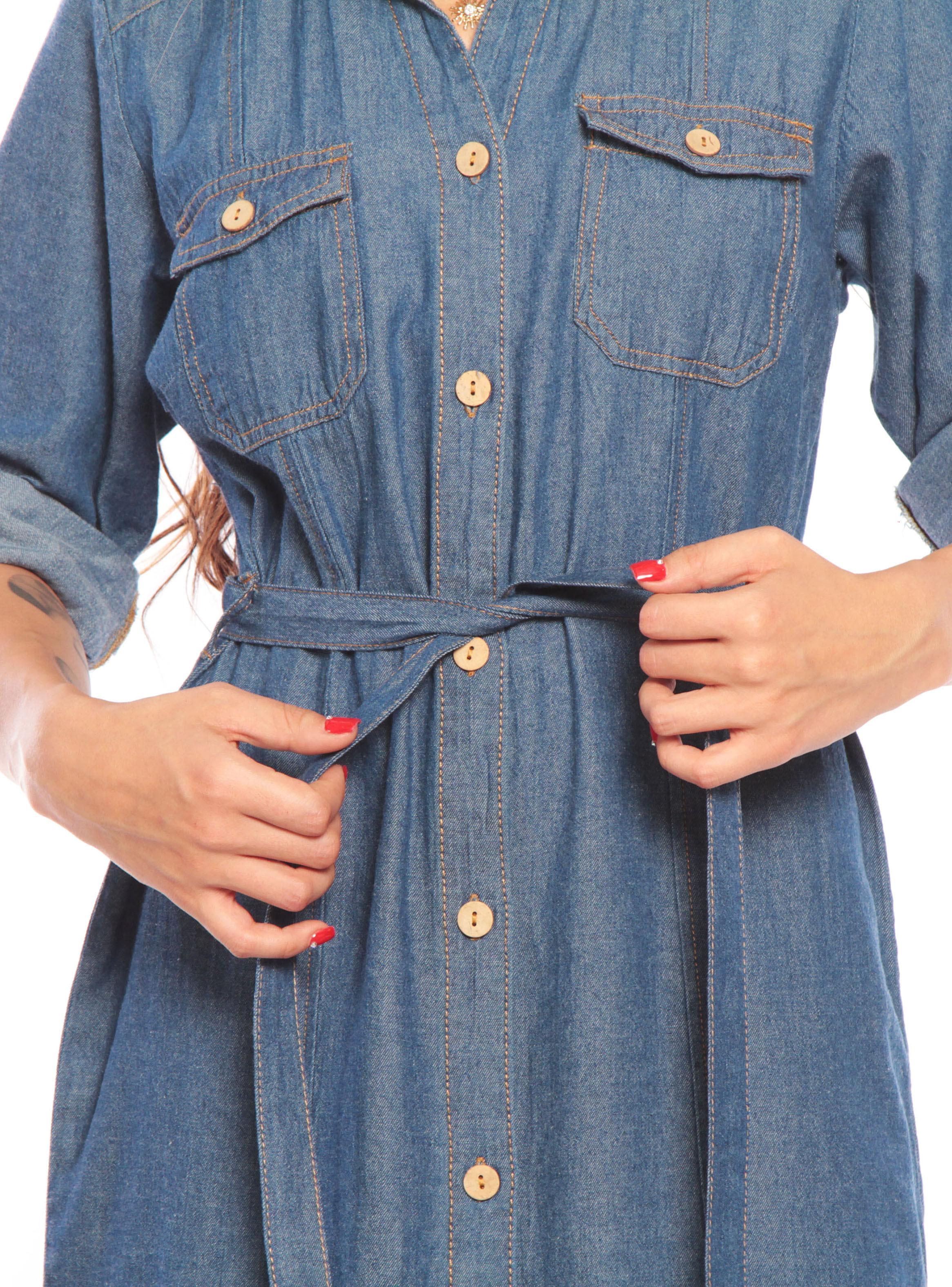 Vestido Manga Corta de Denim-2