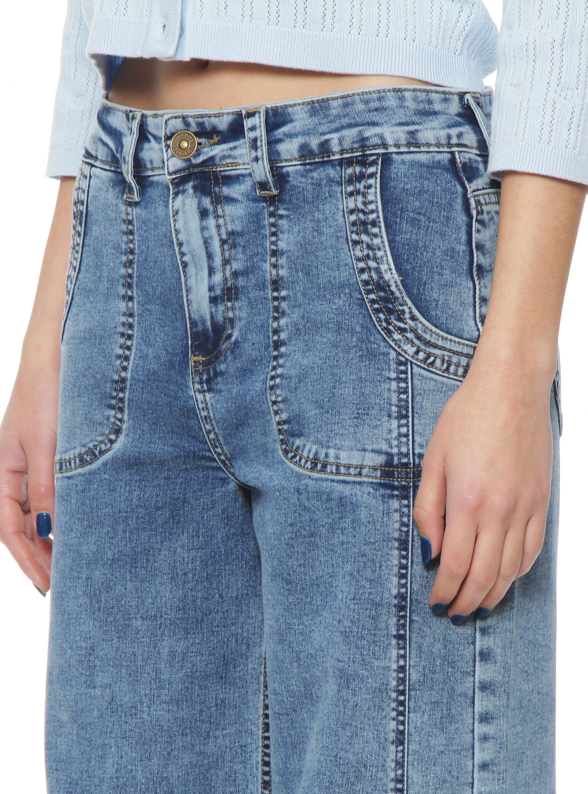 Jeans Cargo Wide Leg Tiro Alto Pretina Básica 1 Botón Costadillo-2
